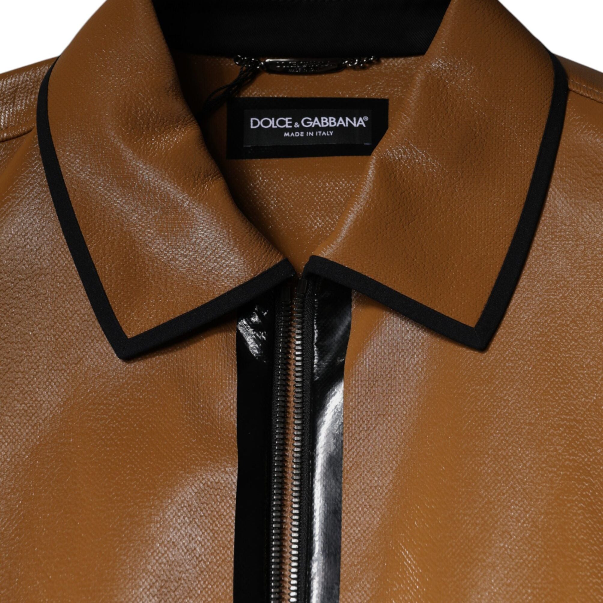 Dolce & Gabbana Brown Leather Full Zip Men Bomber Jacket