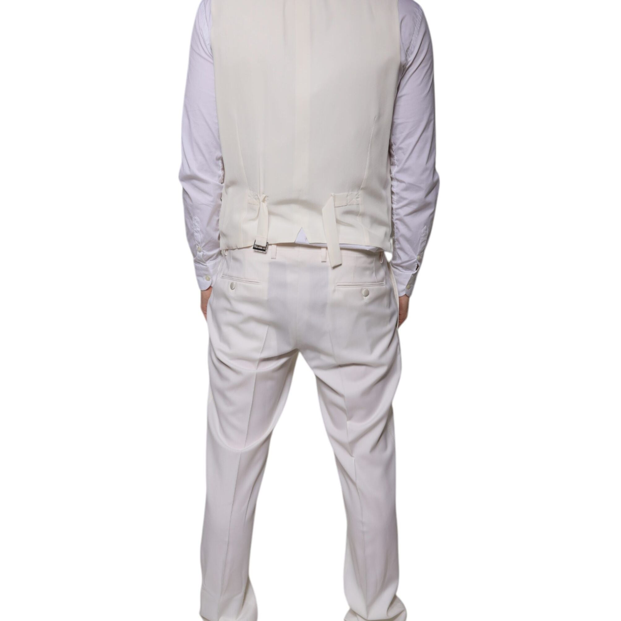 Dolce & Gabbana White Wool Silk 3 Piece SlimFit Formal Suit