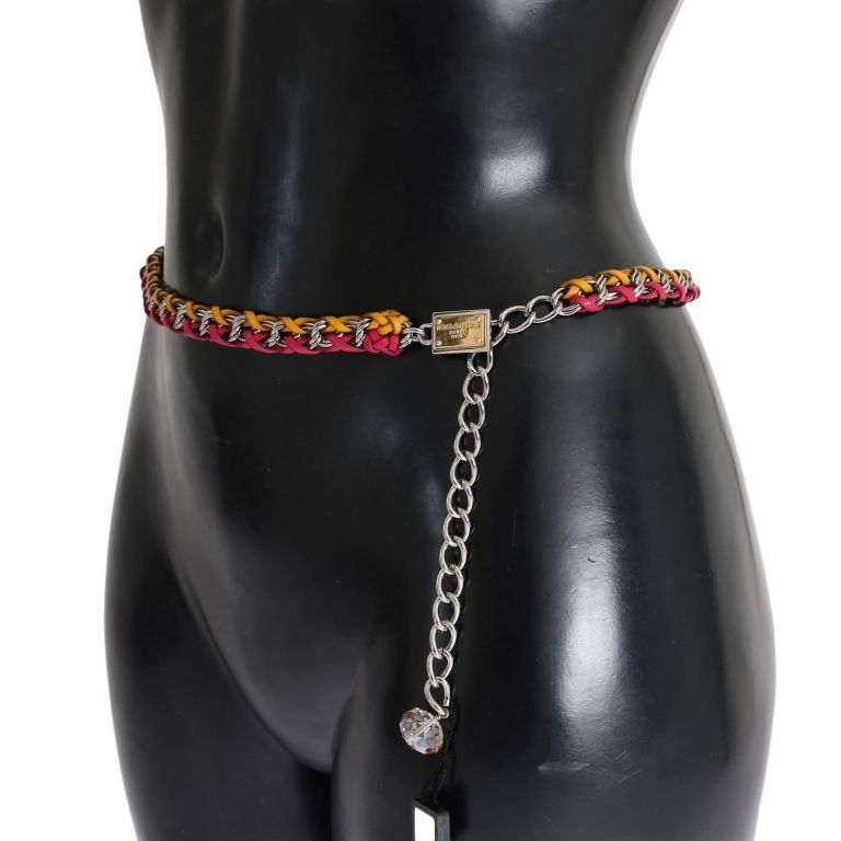 Dolce & Gabbana Red Yellow Leather Crystal Belt