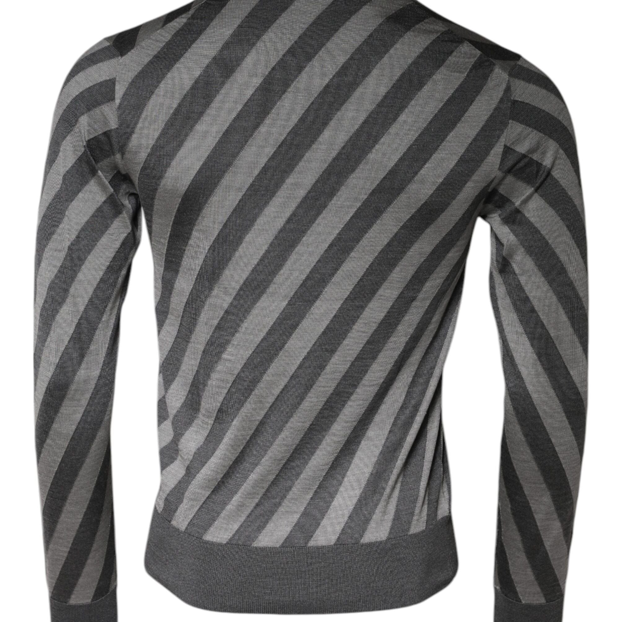 Dolce & Gabbana Gray Stripes Long Sleeve Round Neck Pullover Sweater