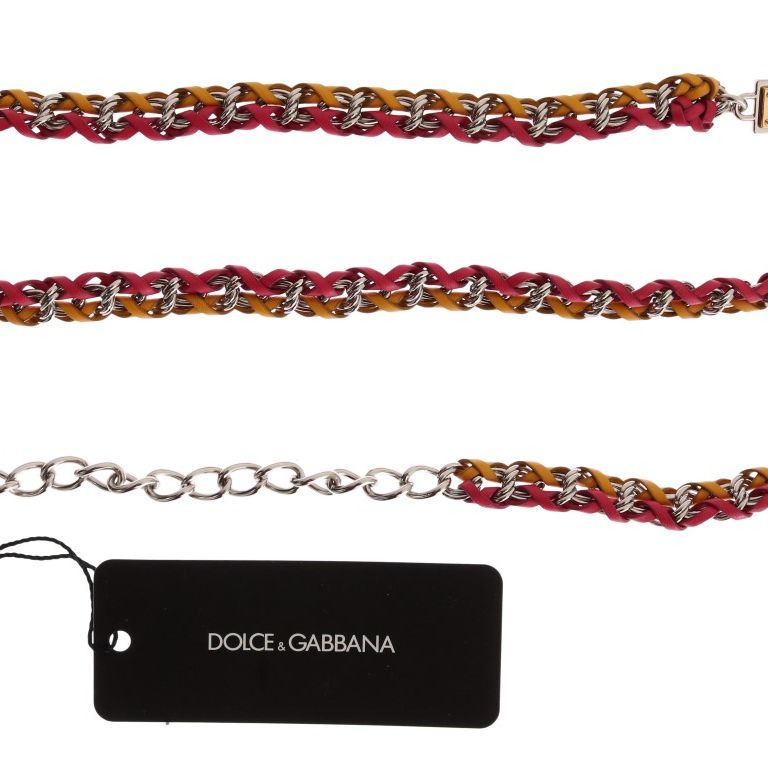 Dolce & Gabbana Red Yellow Leather Crystal Belt