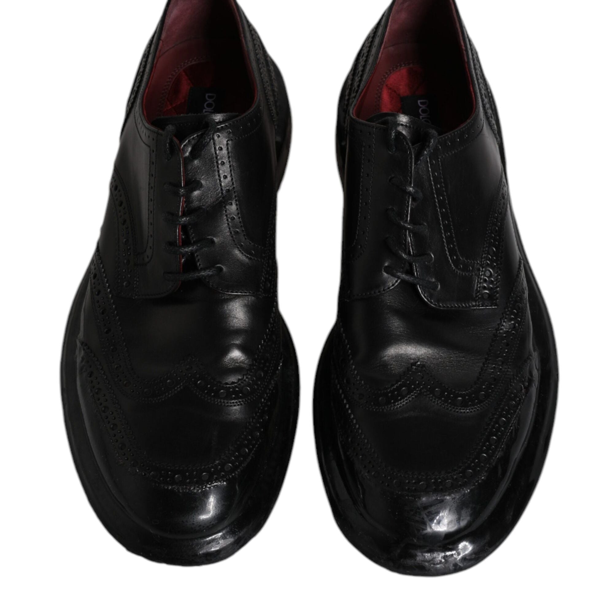 Dolce & Gabbana Black Leather Derby Wingtip Formal Shoes