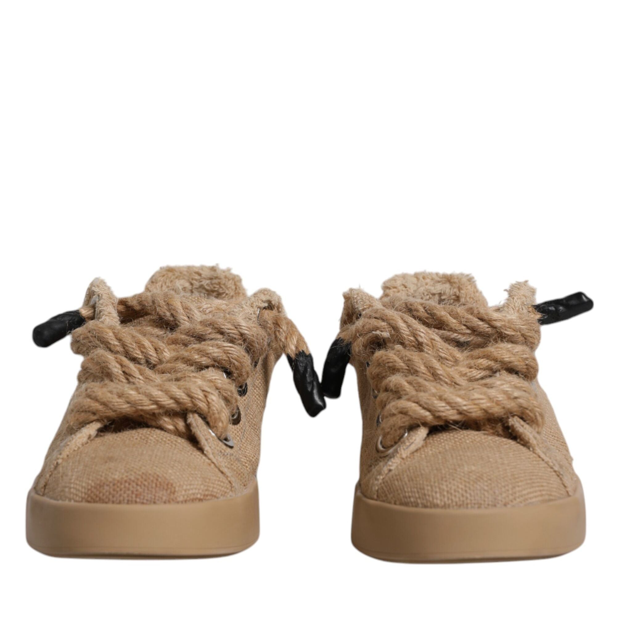 Dolce & Gabbana Brown Jute Fabric Low Top Men Sneakers Shoes