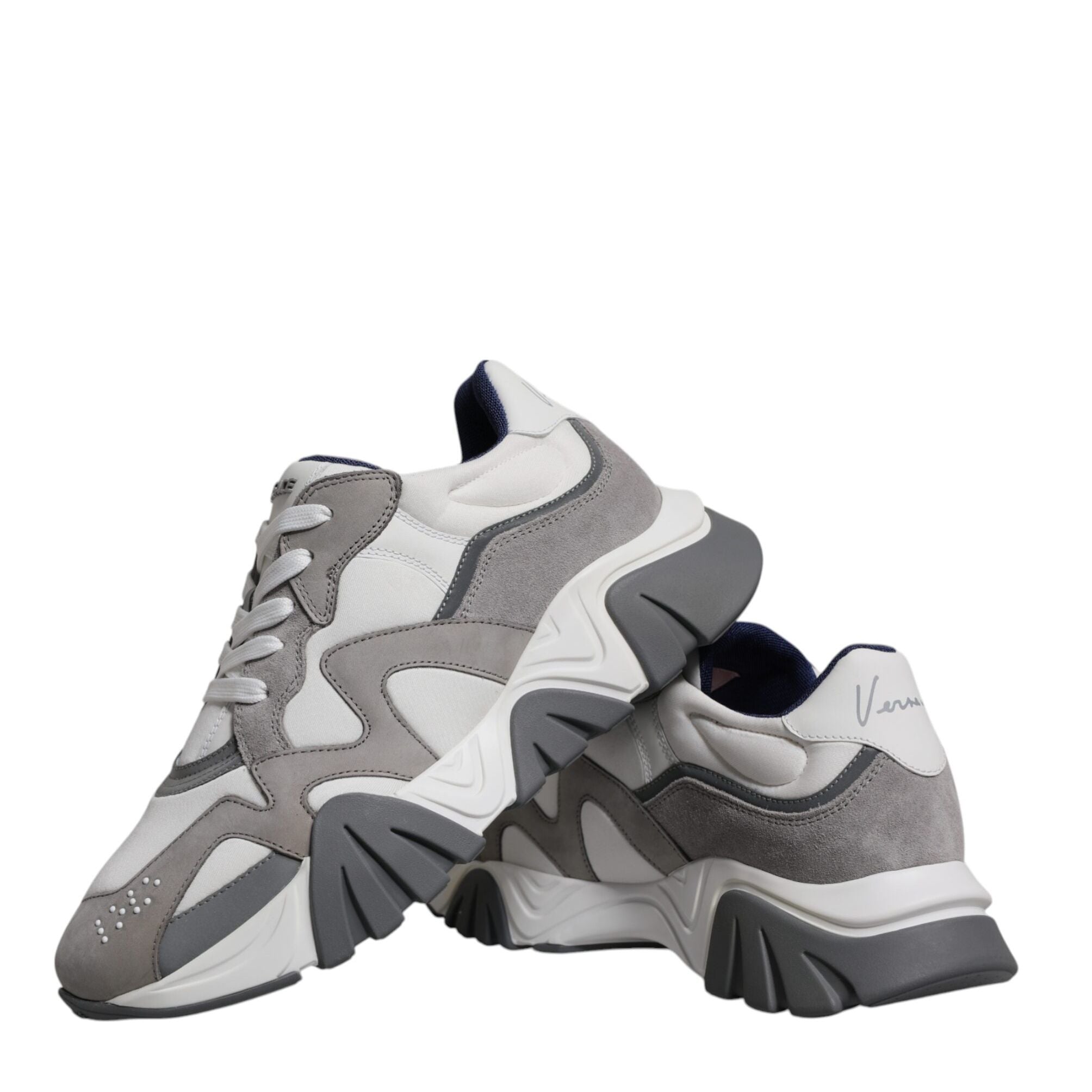 Versace Grey Leather Neoprene Chunky Low Top Squalo Sneakers Shoes