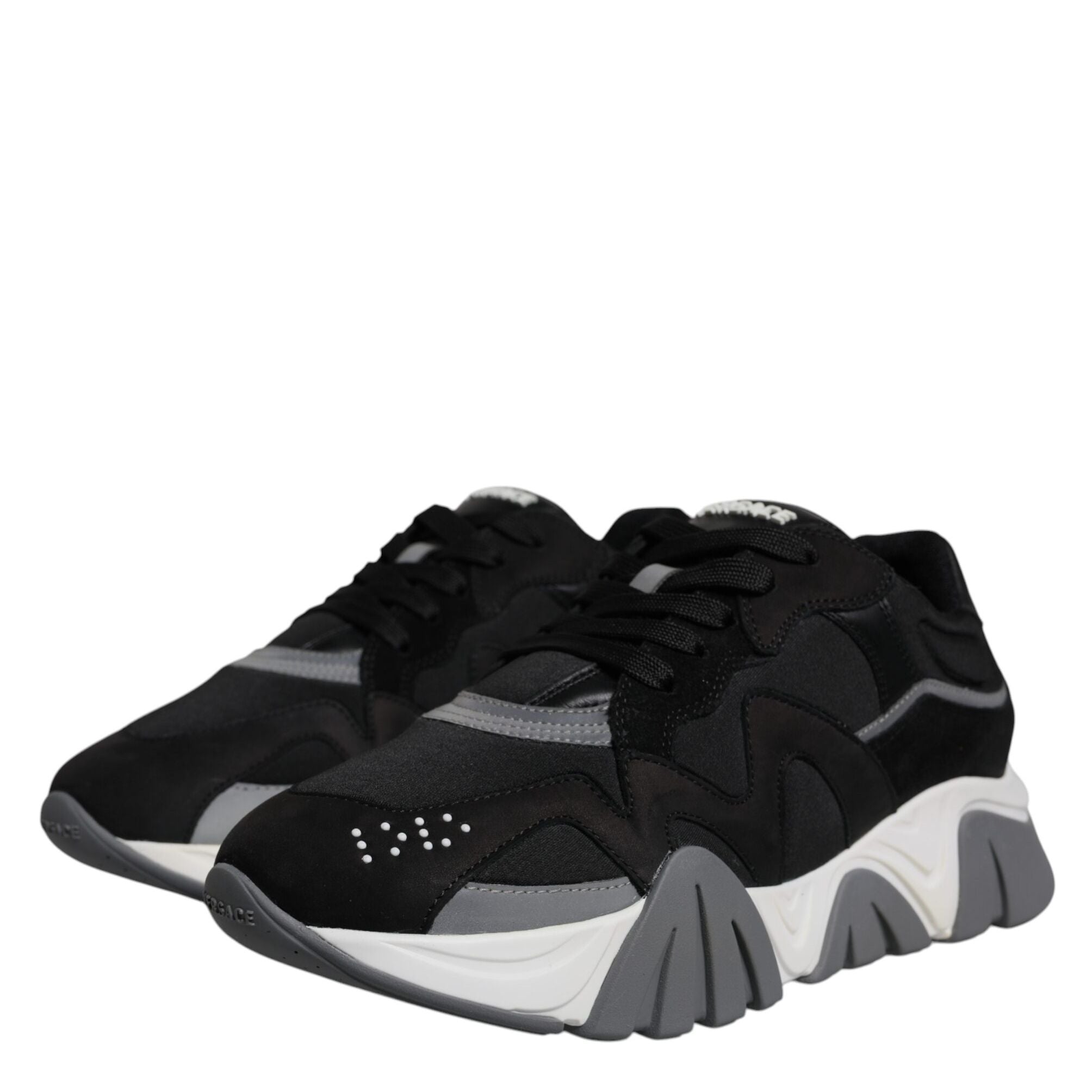 Versace Black Leather Neoprene Chunky Low Top Sneakers Squalo Shoes