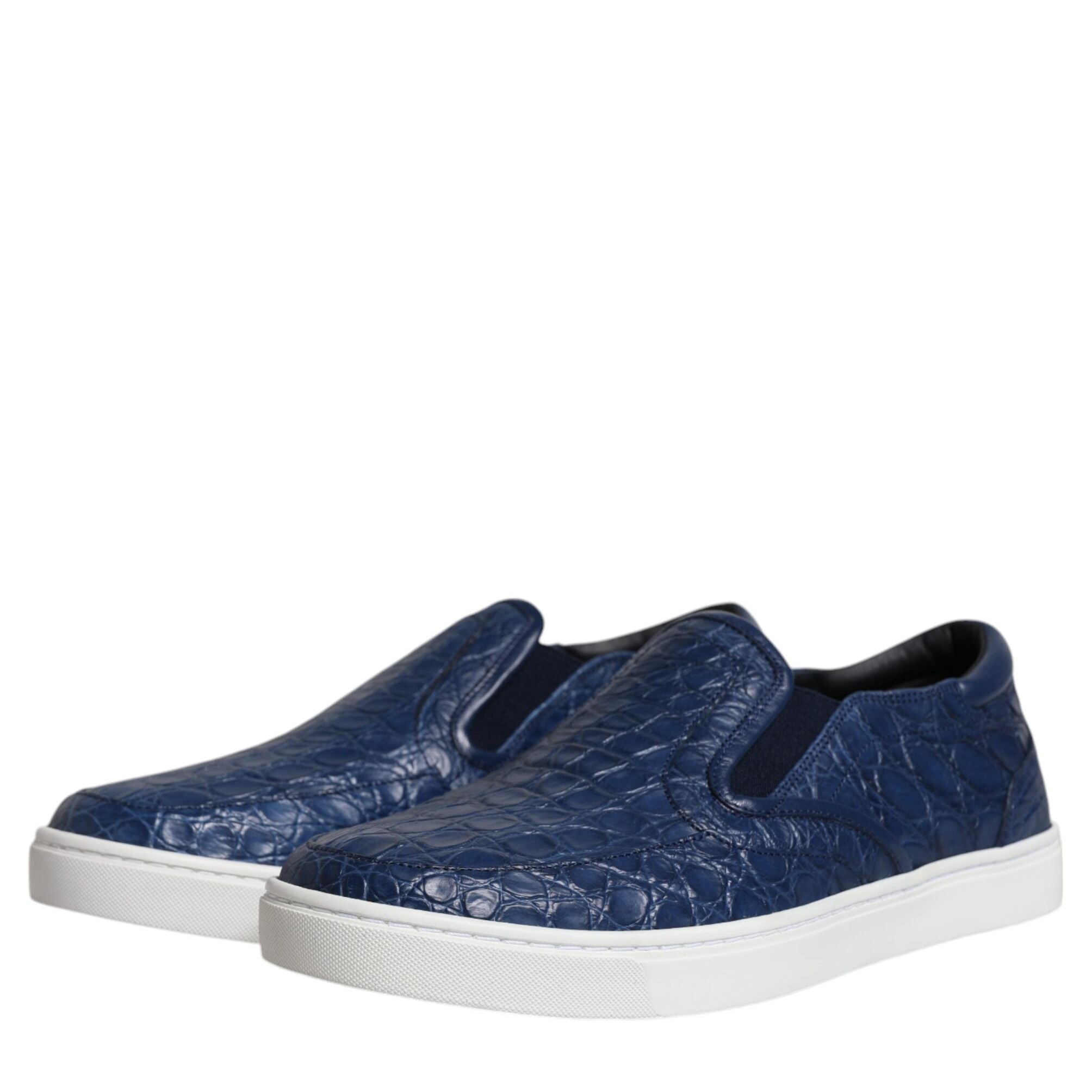 Dolce & Gabbana Blue Croc Exotic Leather Men Sneakers Shoes