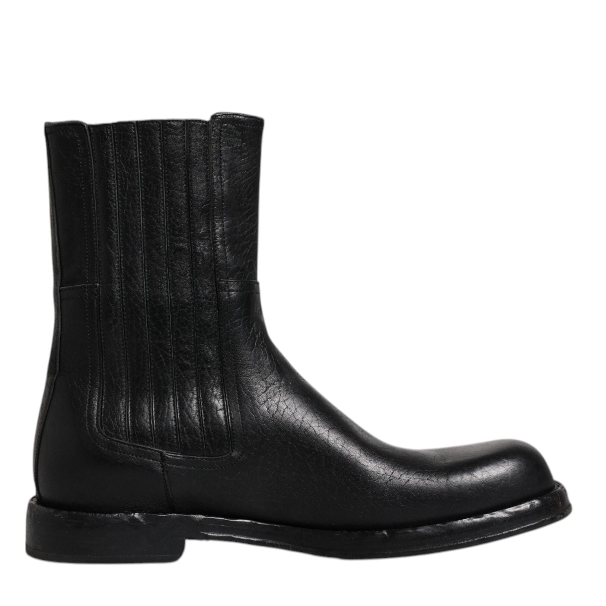 Dolce & Gabbana Black Horse Leather Mid Calf Boots Shoes