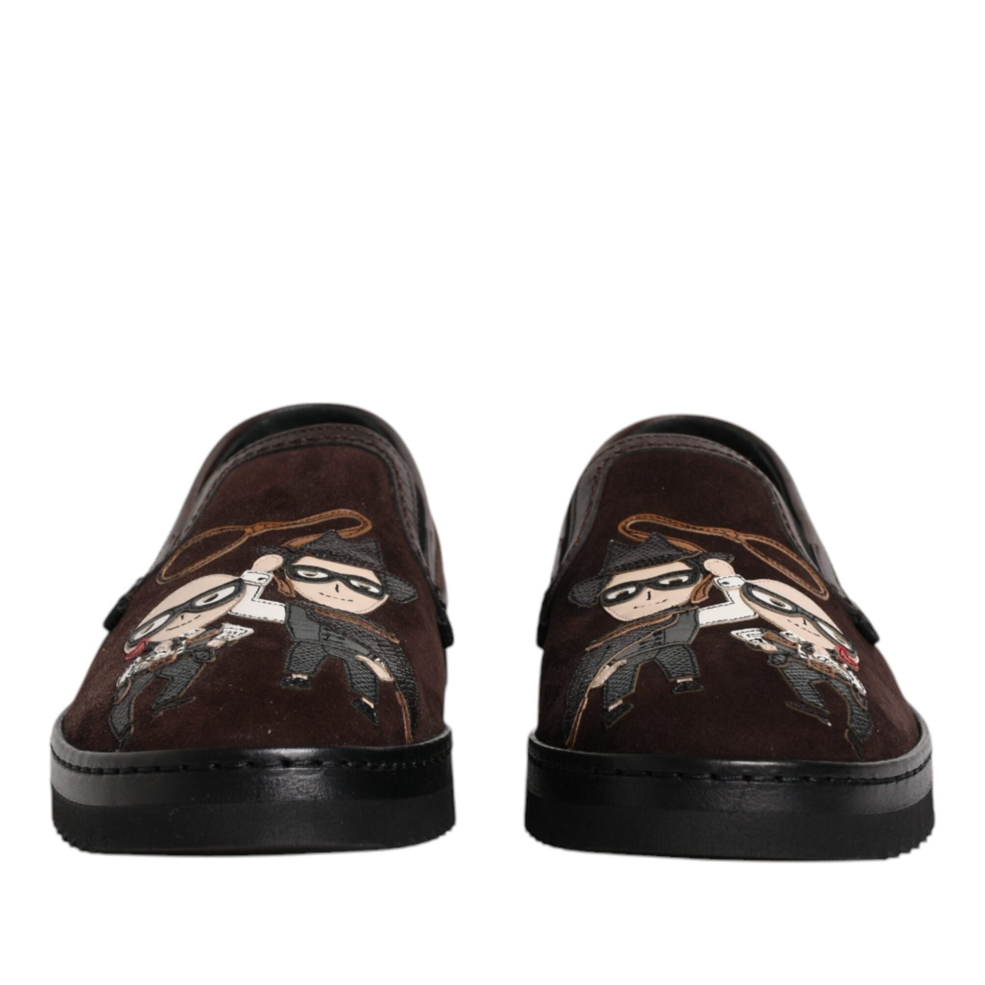 Dolce & Gabbana Brown Suede DG Family Slip On Flats Shoes