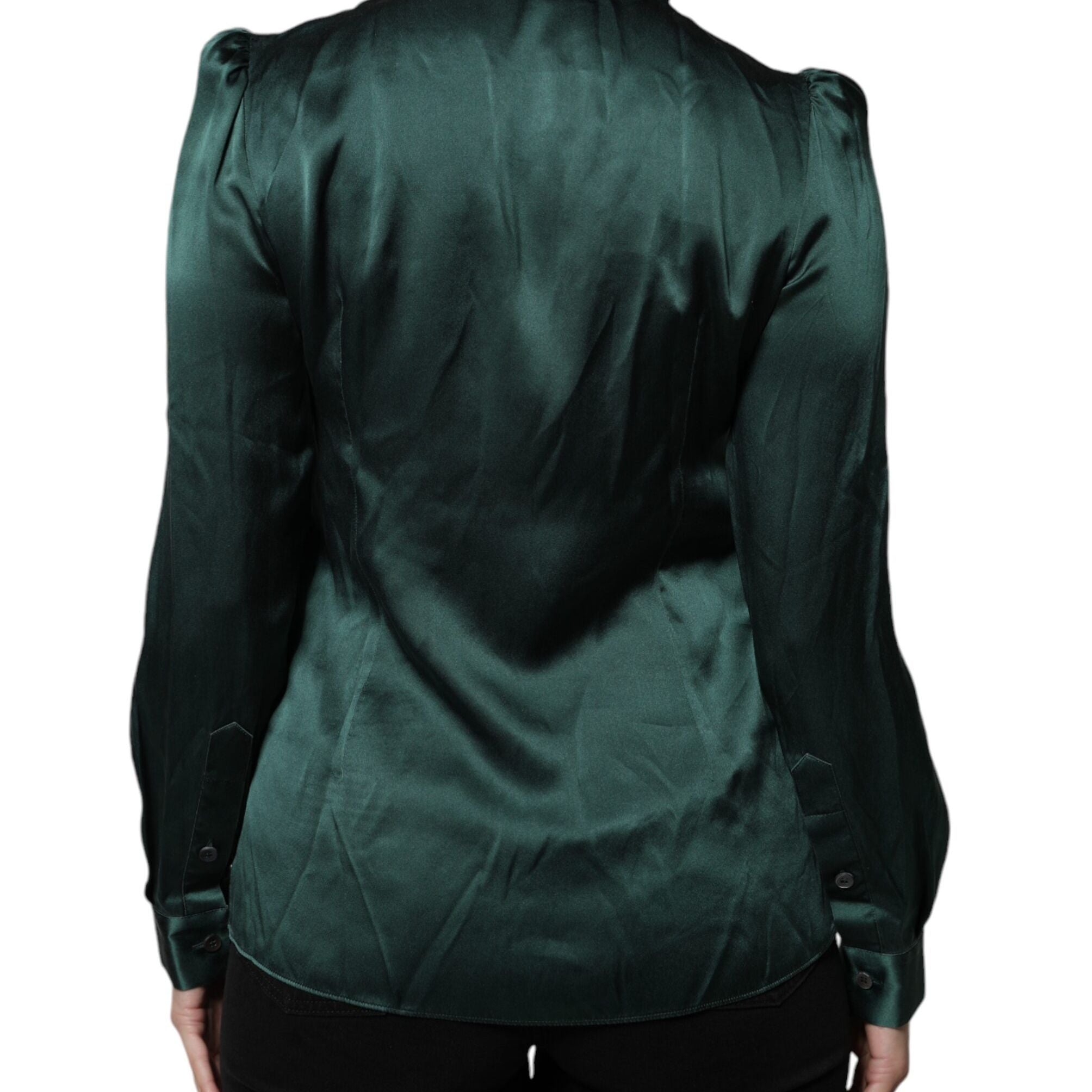 Dolce & Gabbana Dark Green Silk Button Down Long Sleeves Blouse Top
