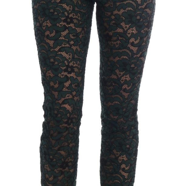 Dolce & Gabbana Green Floral Lace Leggings Pants