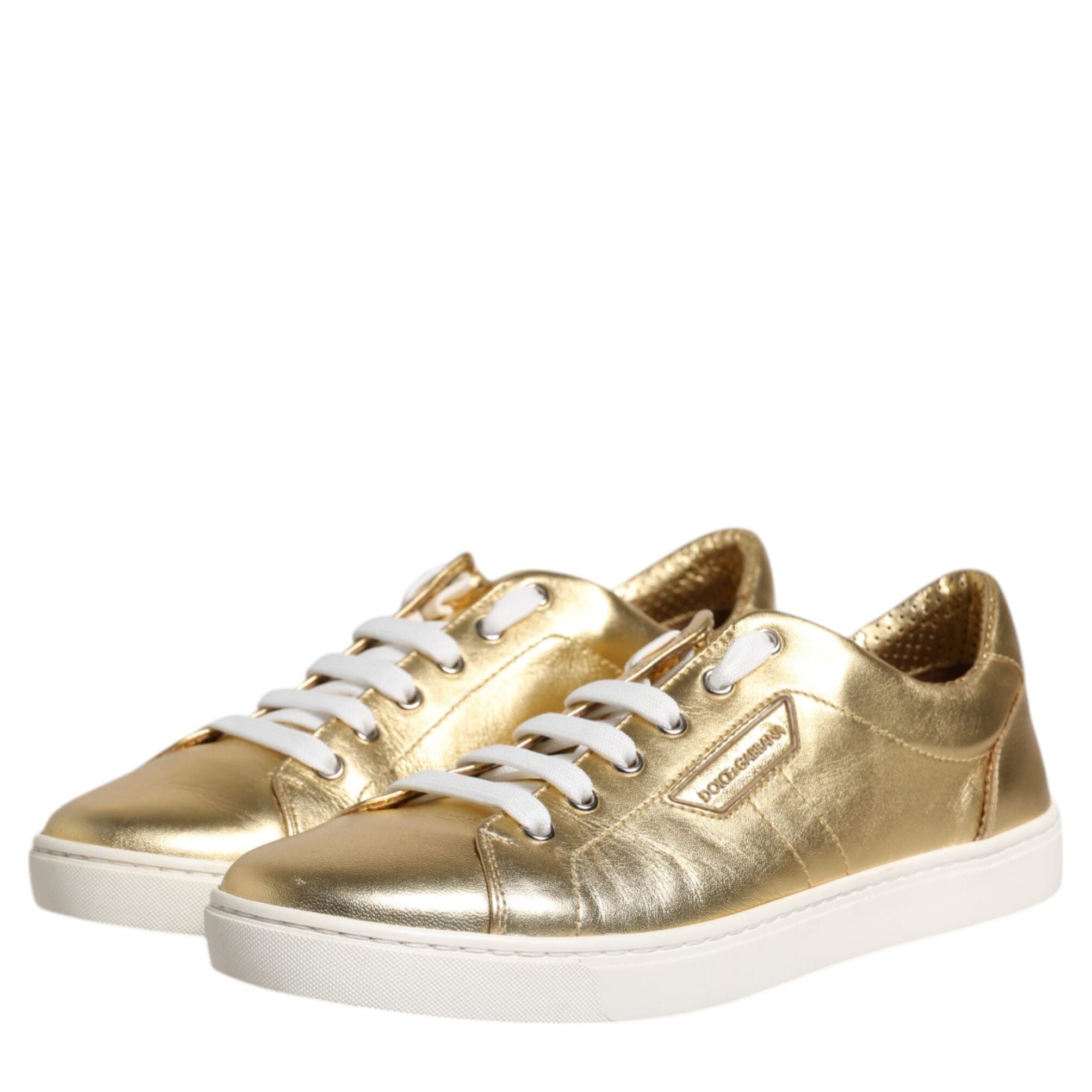 Dolce & Gabbana Gold Leather Logo London Men Sneakers Shoes