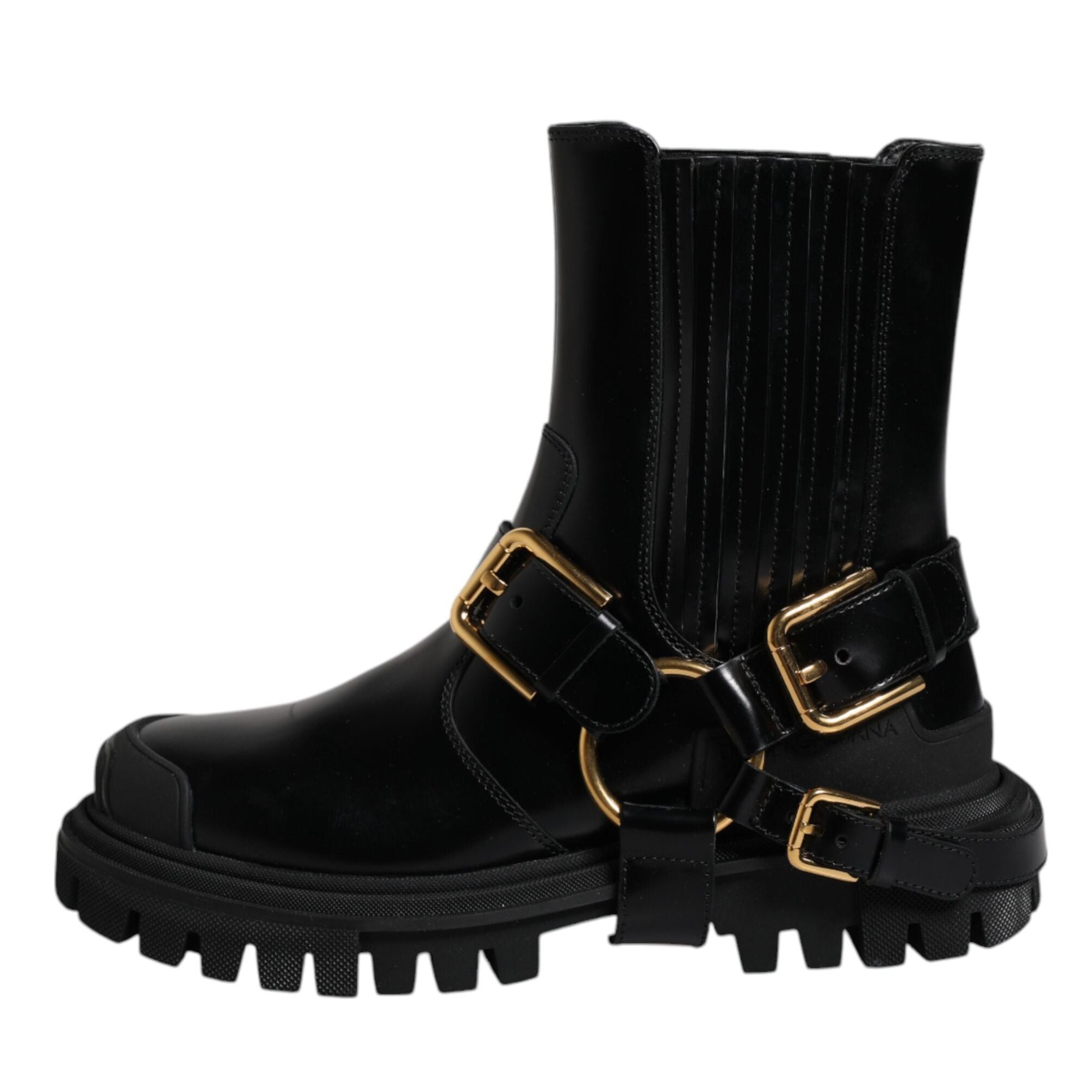 Dolce & Gabbana Black Leather Slip On Stretch Trekking Boots Shoes