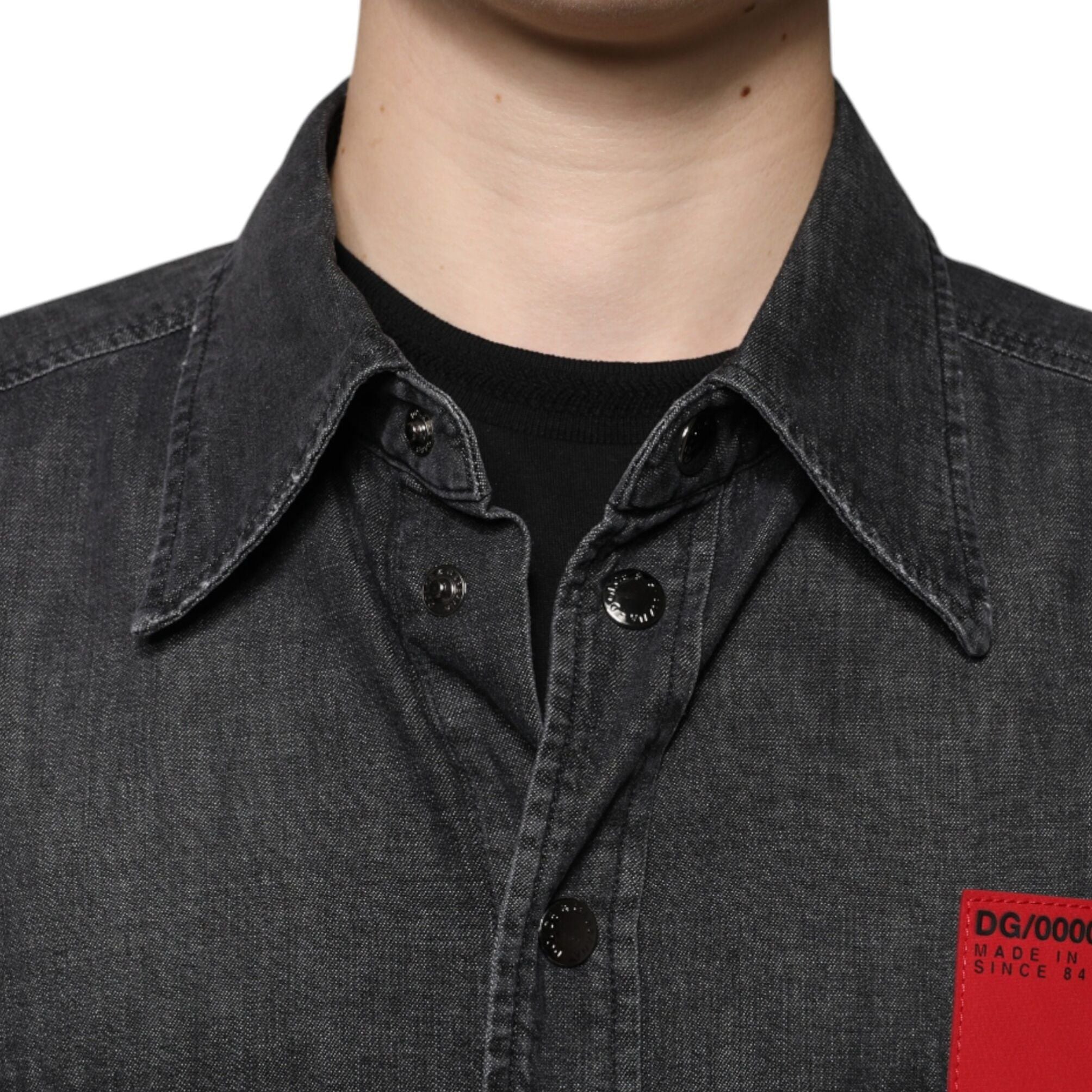 Dolce & Gabbana Black Logo Cotton Button Down Denim Shirt