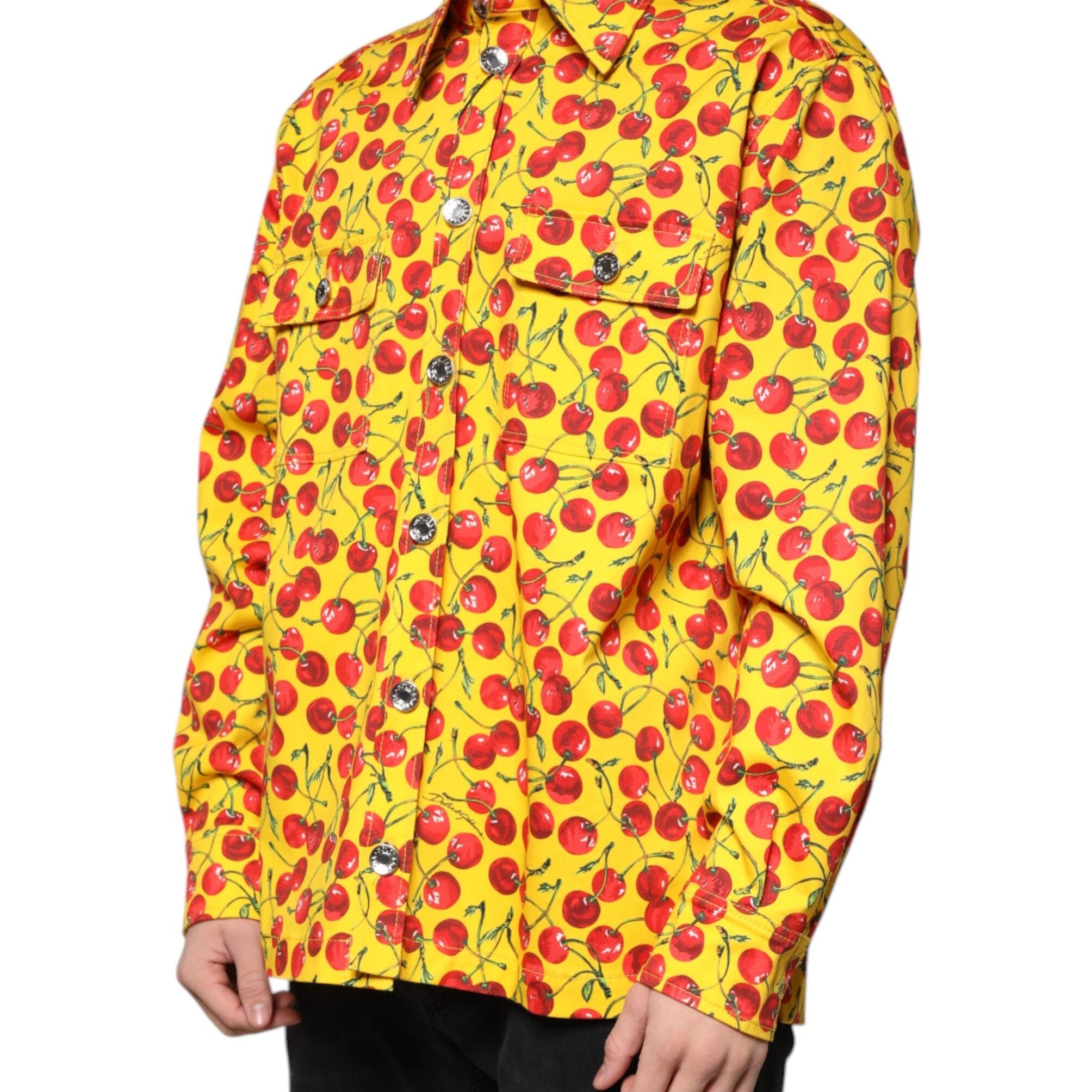 Dolce & Gabbana Yellow Cherry Button Down Men Casual Shirt