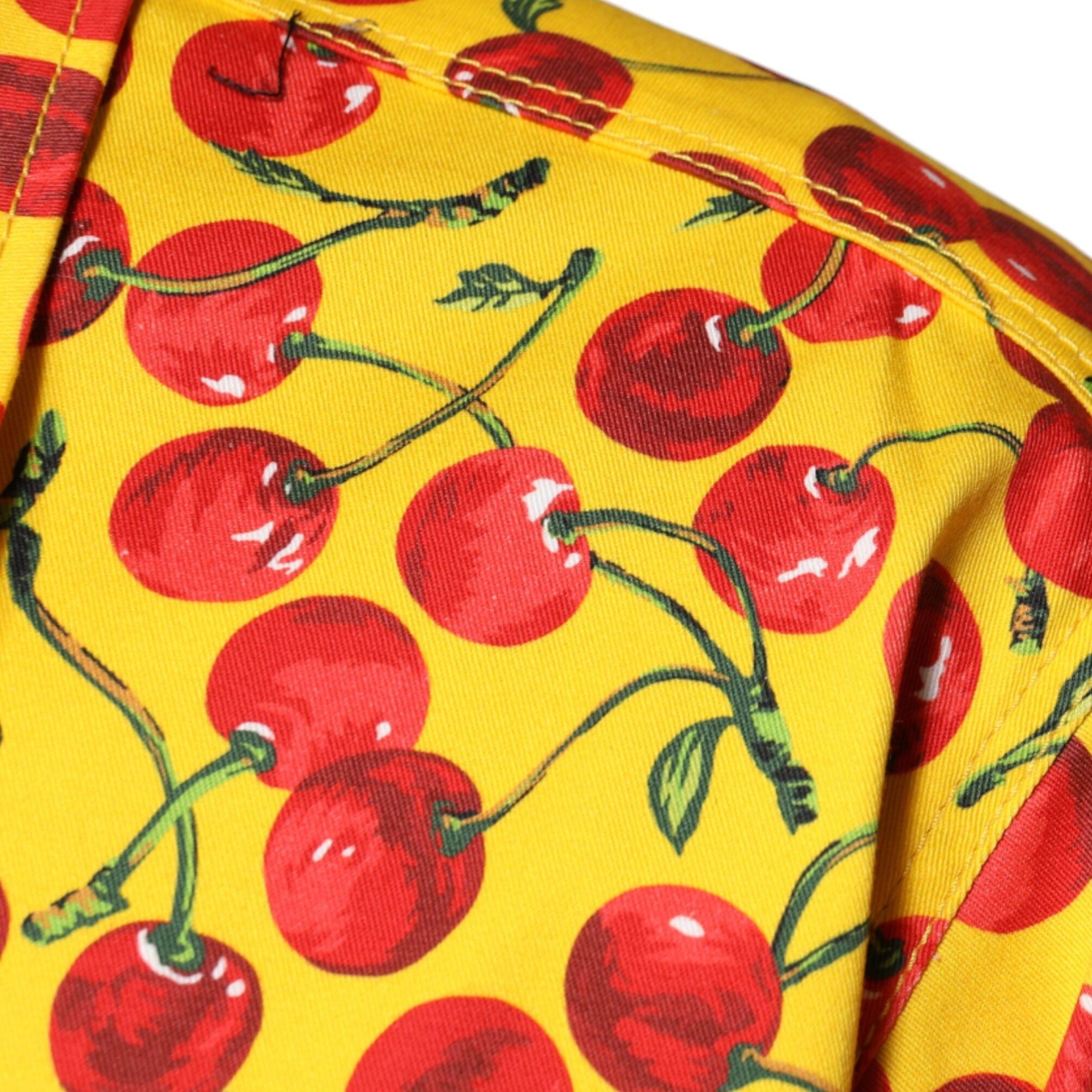 Dolce & Gabbana Yellow Cherry Button Down Men Casual Shirt