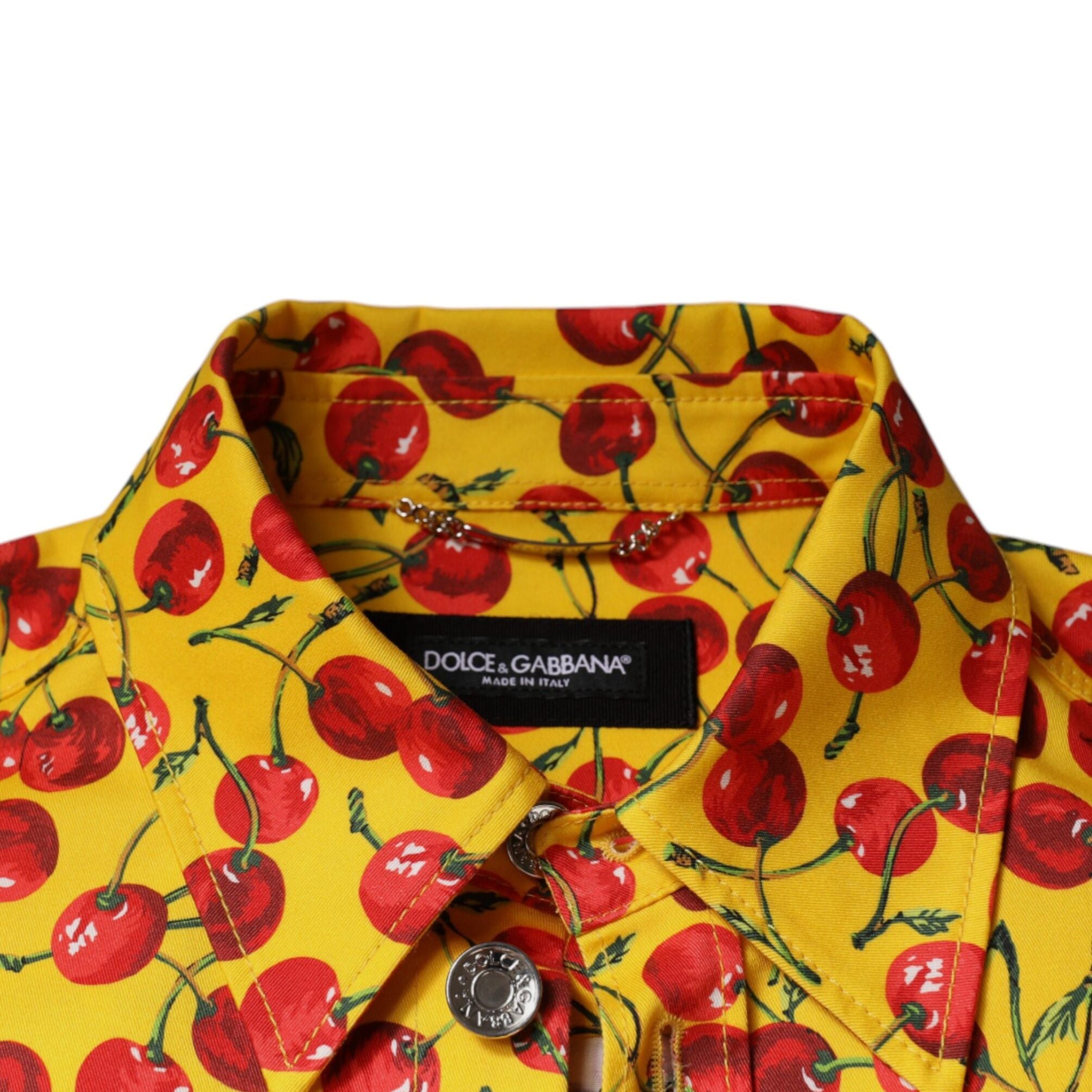 Dolce & Gabbana Yellow Cherry Button Down Men Casual Shirt