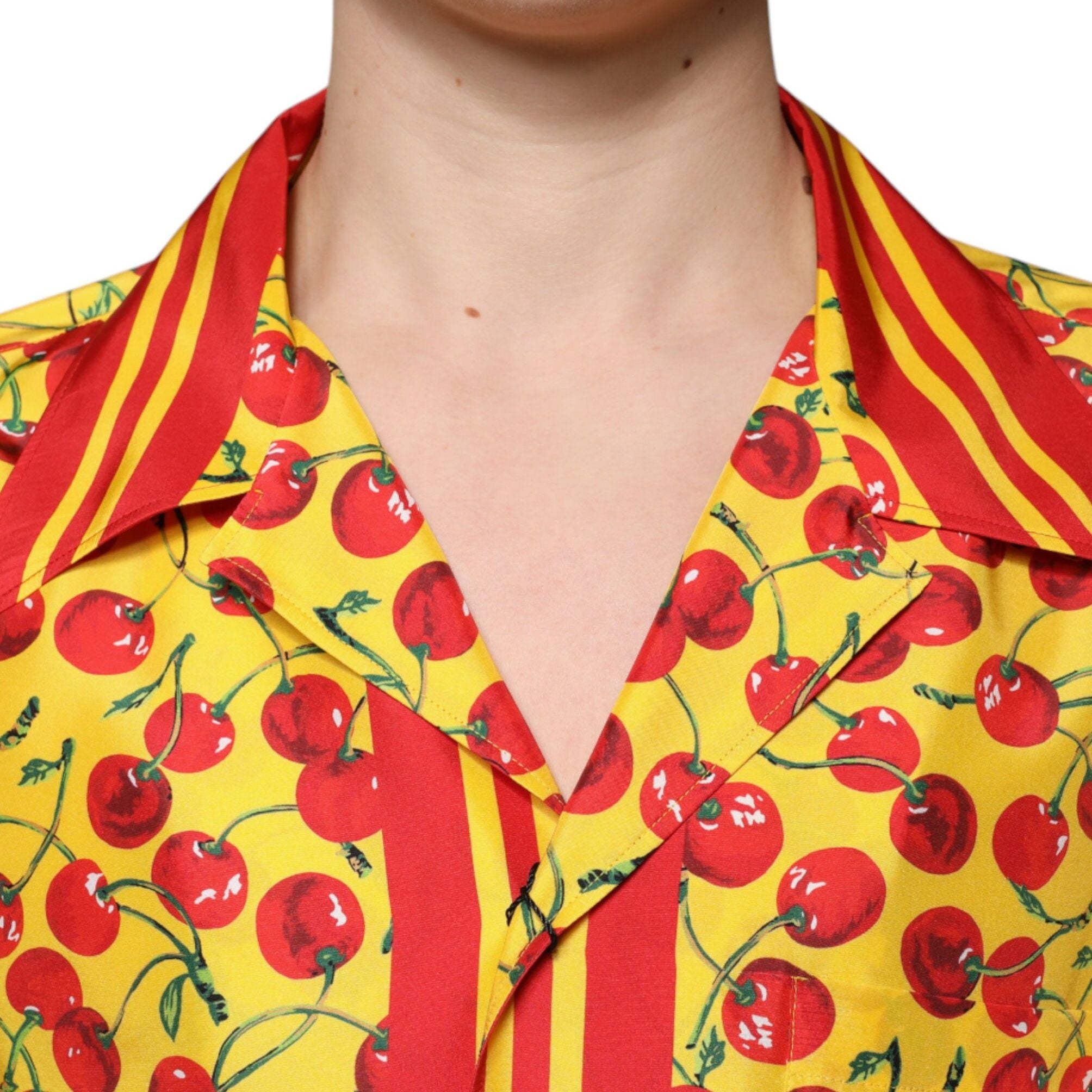 Dolce & Gabbana Yellow Cherry Button Down Silk Casual Shirt