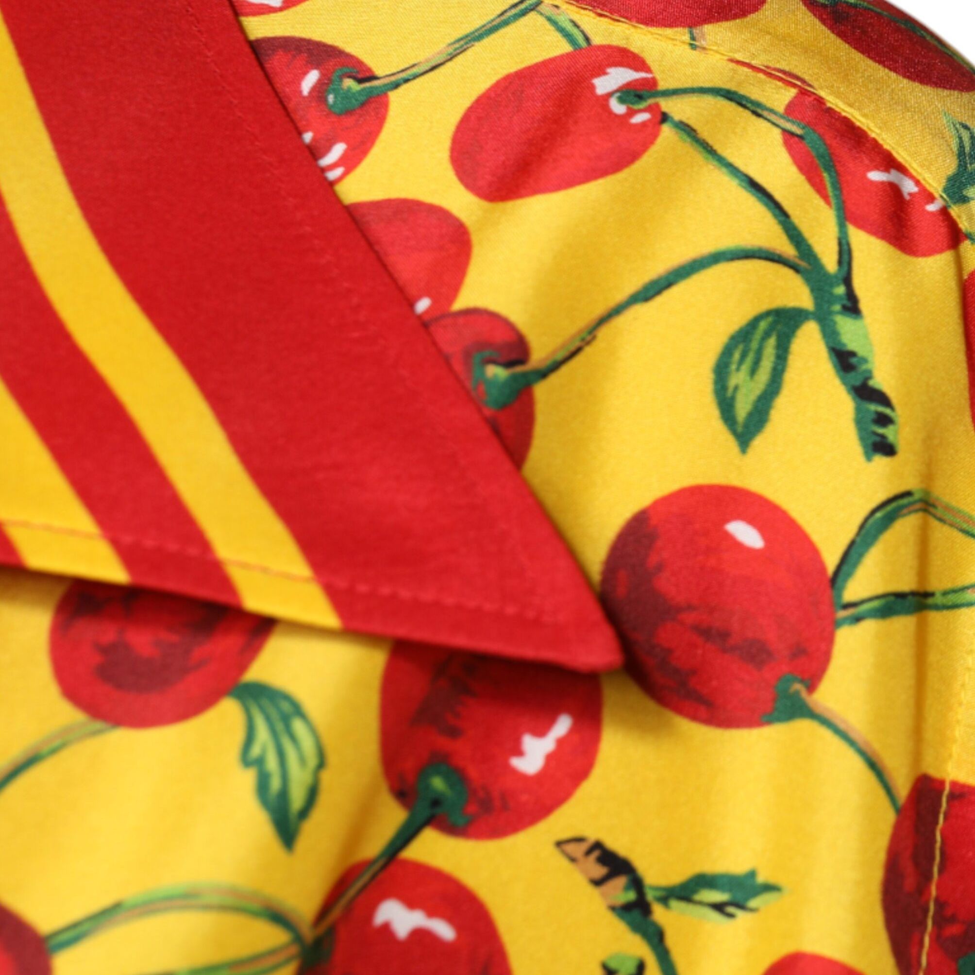 Dolce & Gabbana Yellow Cherry Button Down Silk Casual Shirt