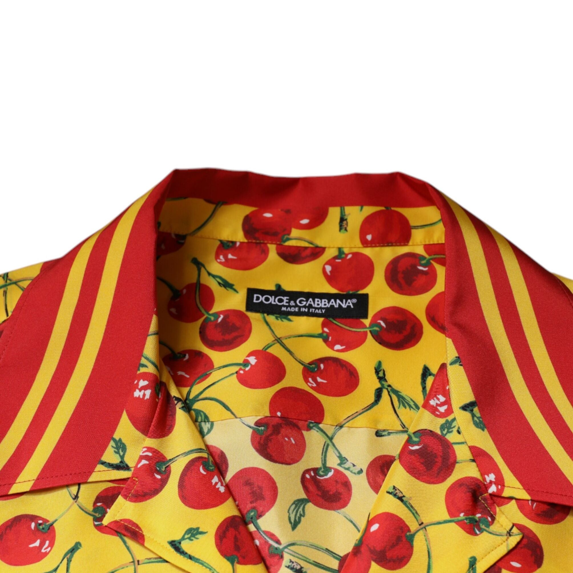 Dolce & Gabbana Yellow Cherry Button Down Silk Casual Shirt