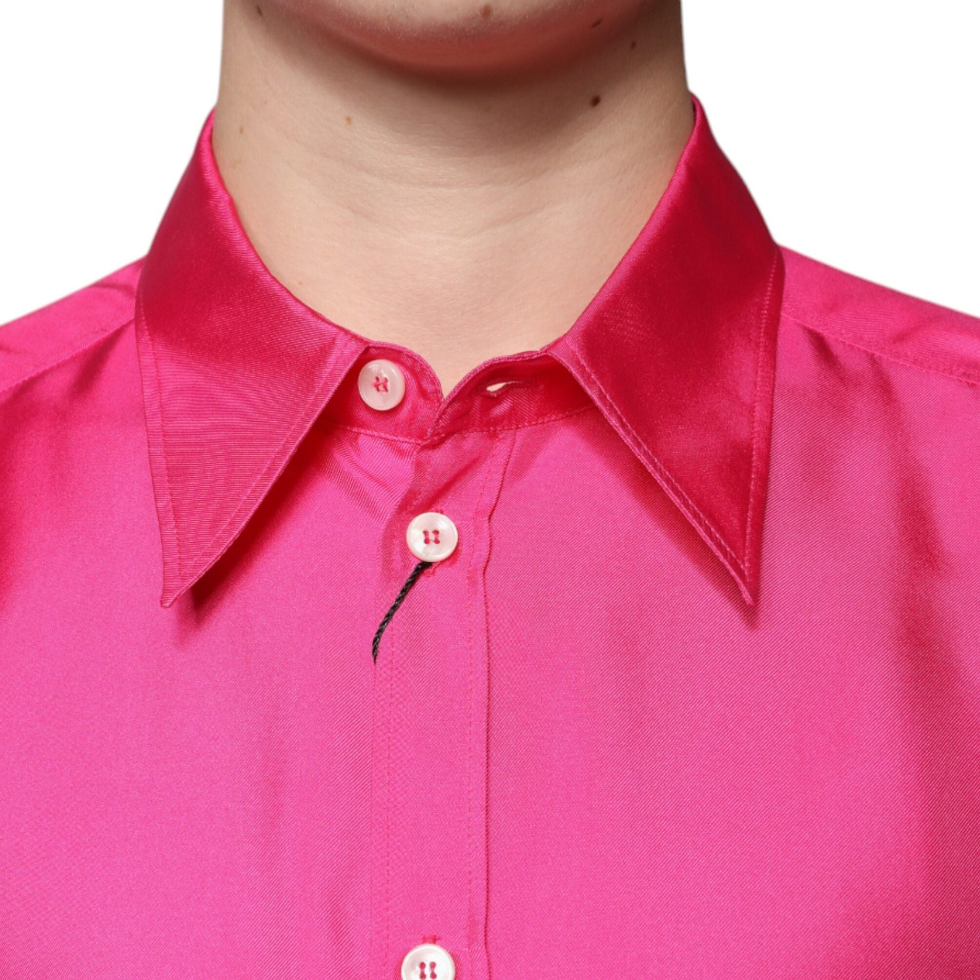 Dolce & Gabbana Pink Silk Collared Button Down Men Shirt