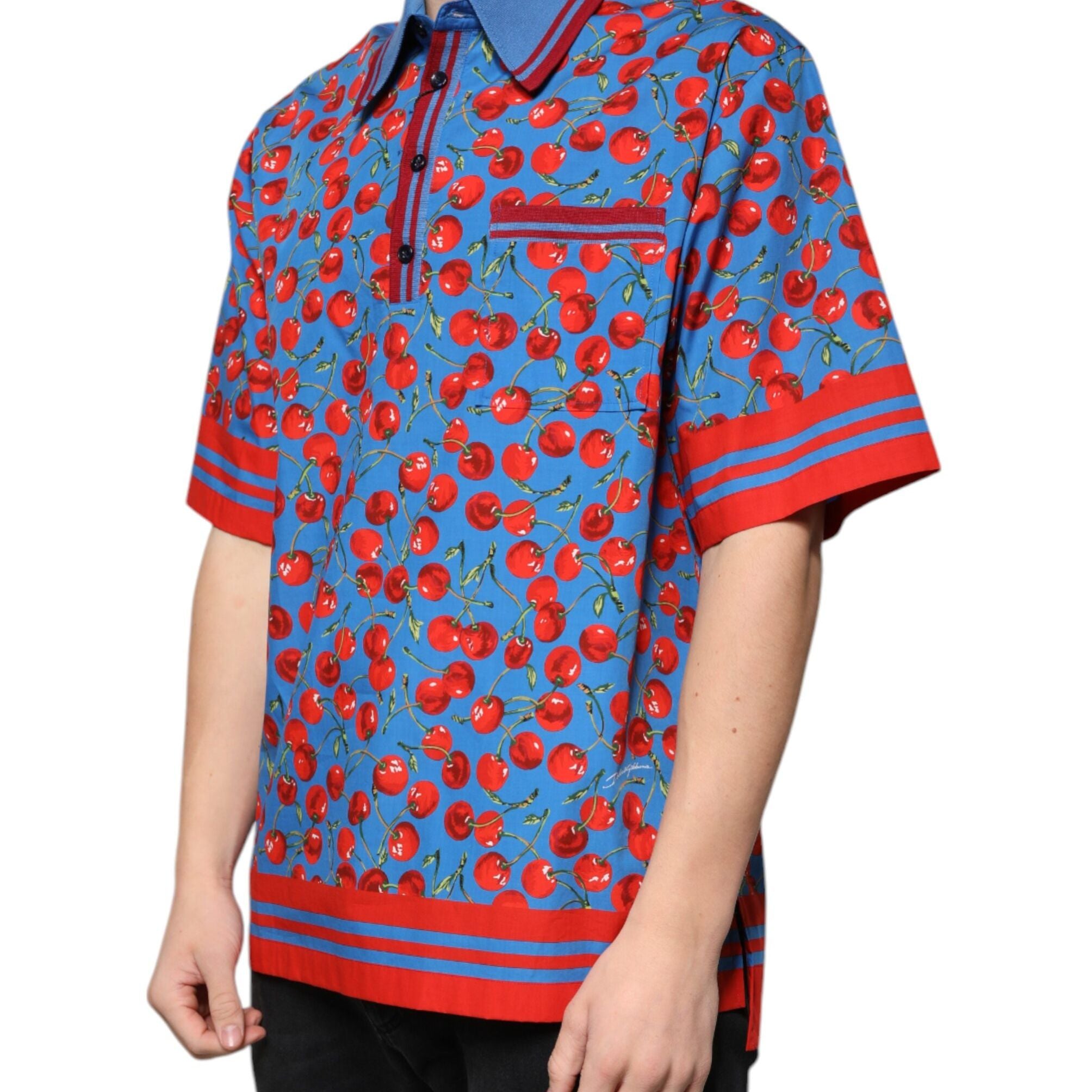 Dolce & Gabbana Blue Cherry Cotton Collared Men Polo T-shirt