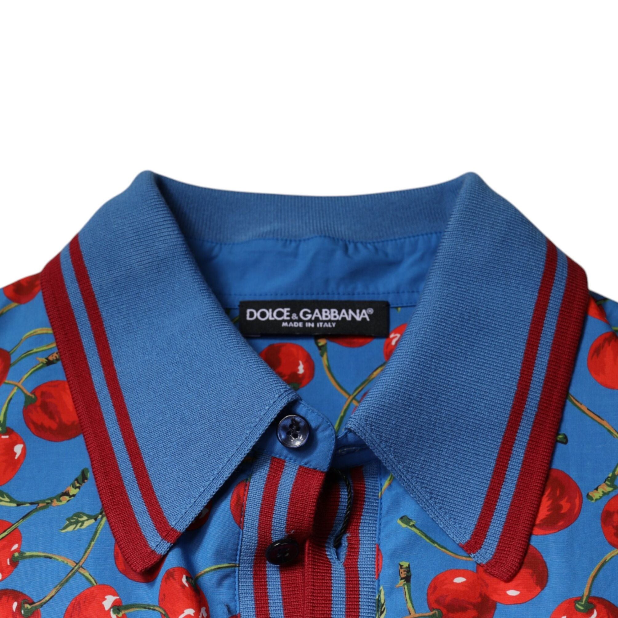 Dolce & Gabbana Blue Cherry Cotton Collared Men Polo T-shirt