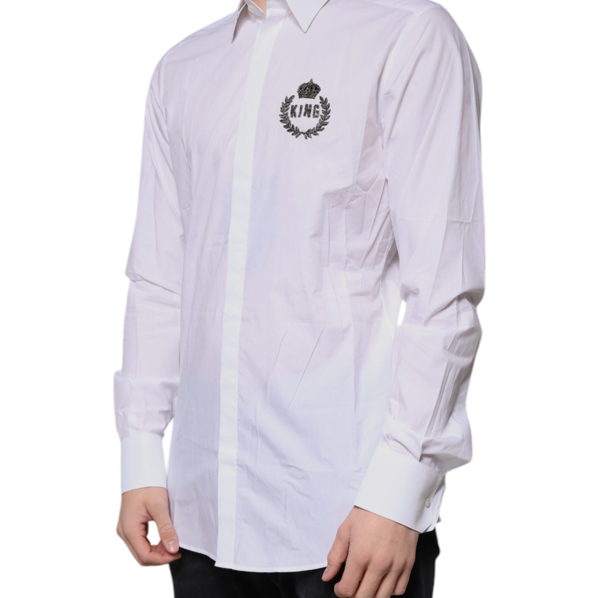 Dolce & Gabbana White Cotton Logo Formal Men GOLD Dress Shirt