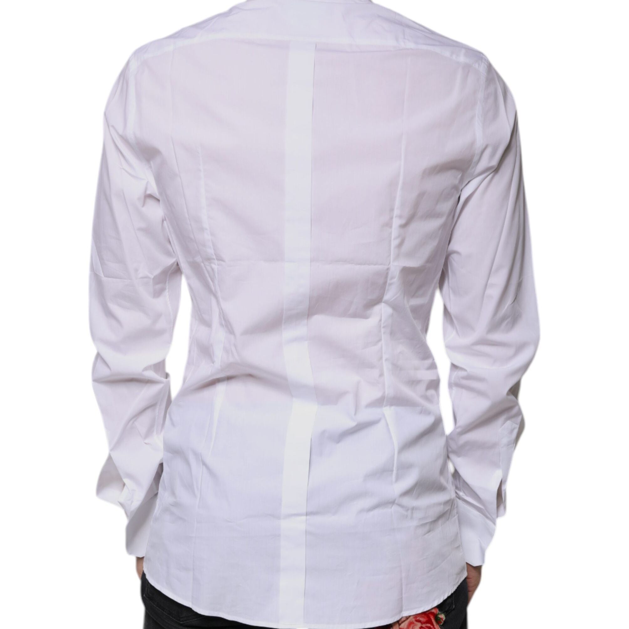 Dolce & Gabbana White Cotton Logo Formal Men GOLD Dress Shirt
