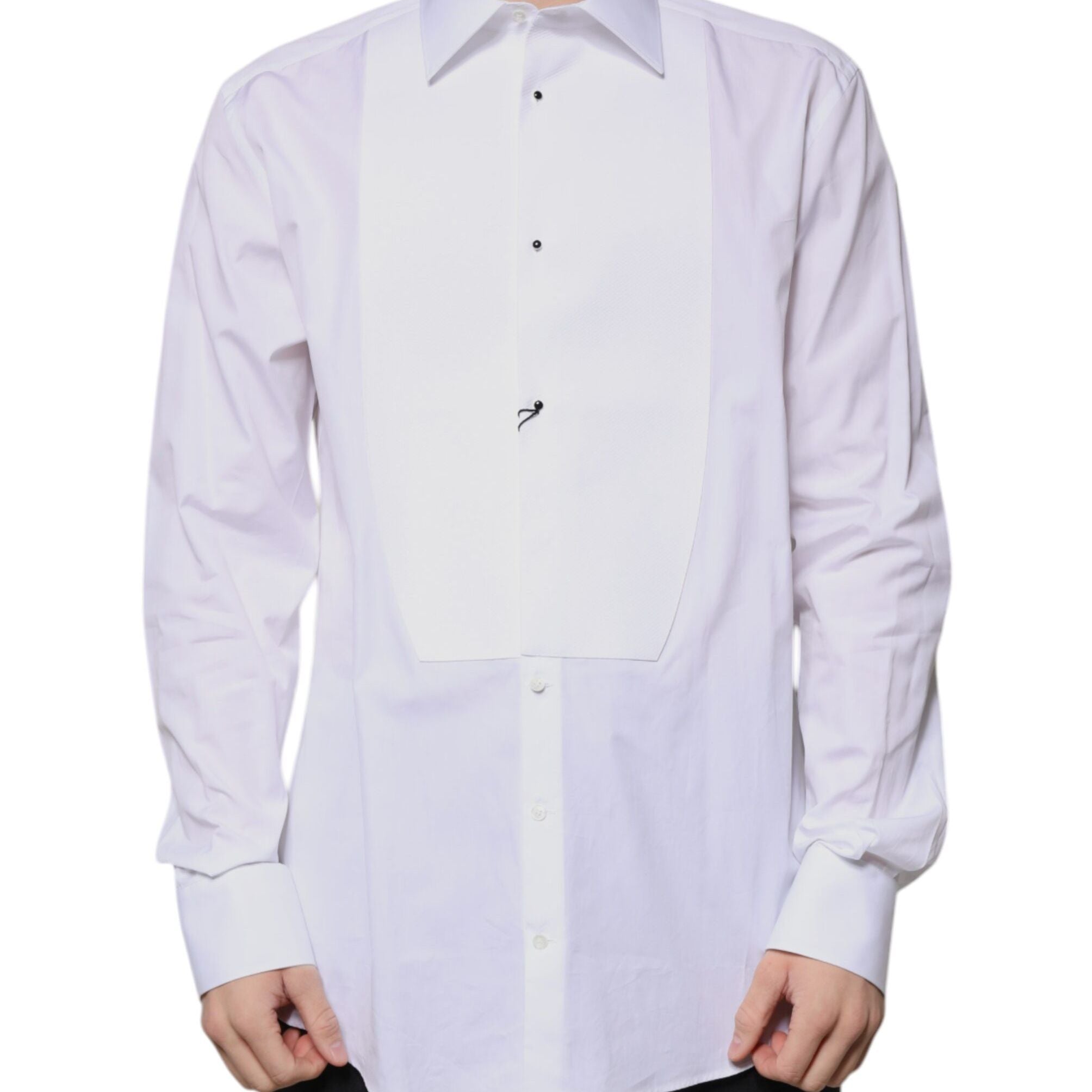 Dolce & Gabbana White Bib Cotton Poplin GOLD Formal Shirt