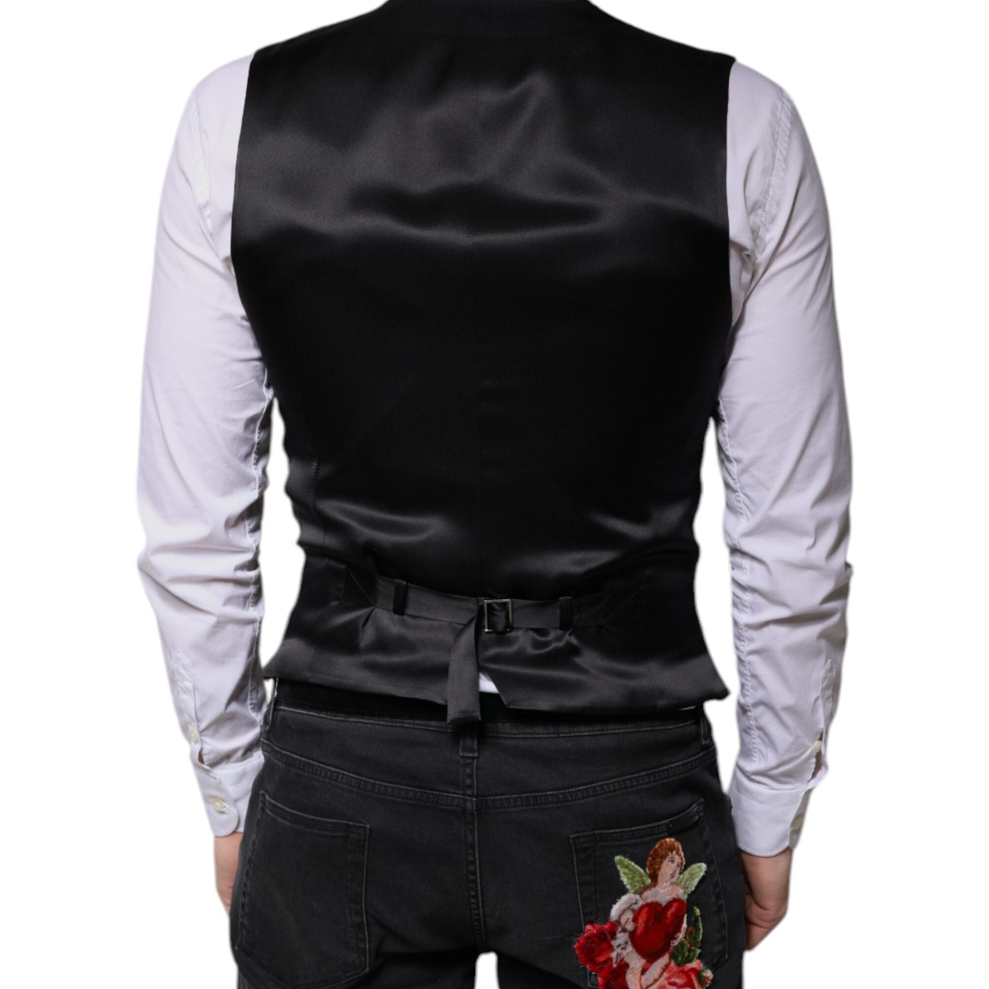 Dolce & Gabbana Black Wool Formal Dress Men Waistcoat Vest