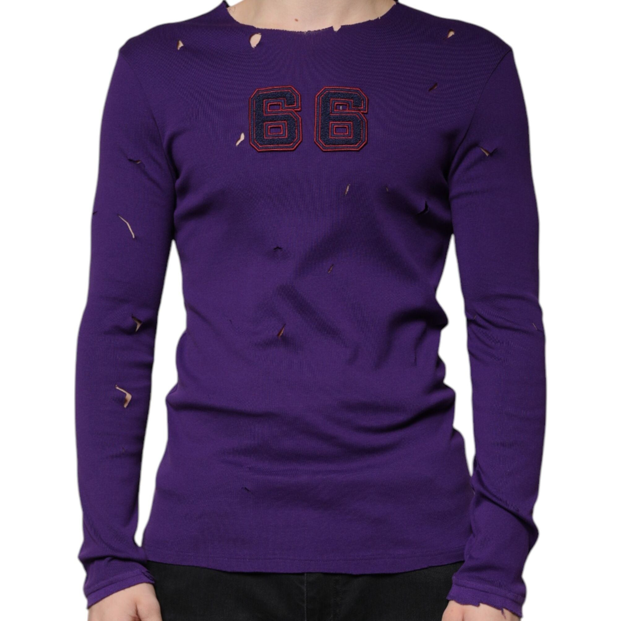 Dolce & Gabbana Purple Cotton Round Neck Pullover Men Sweater