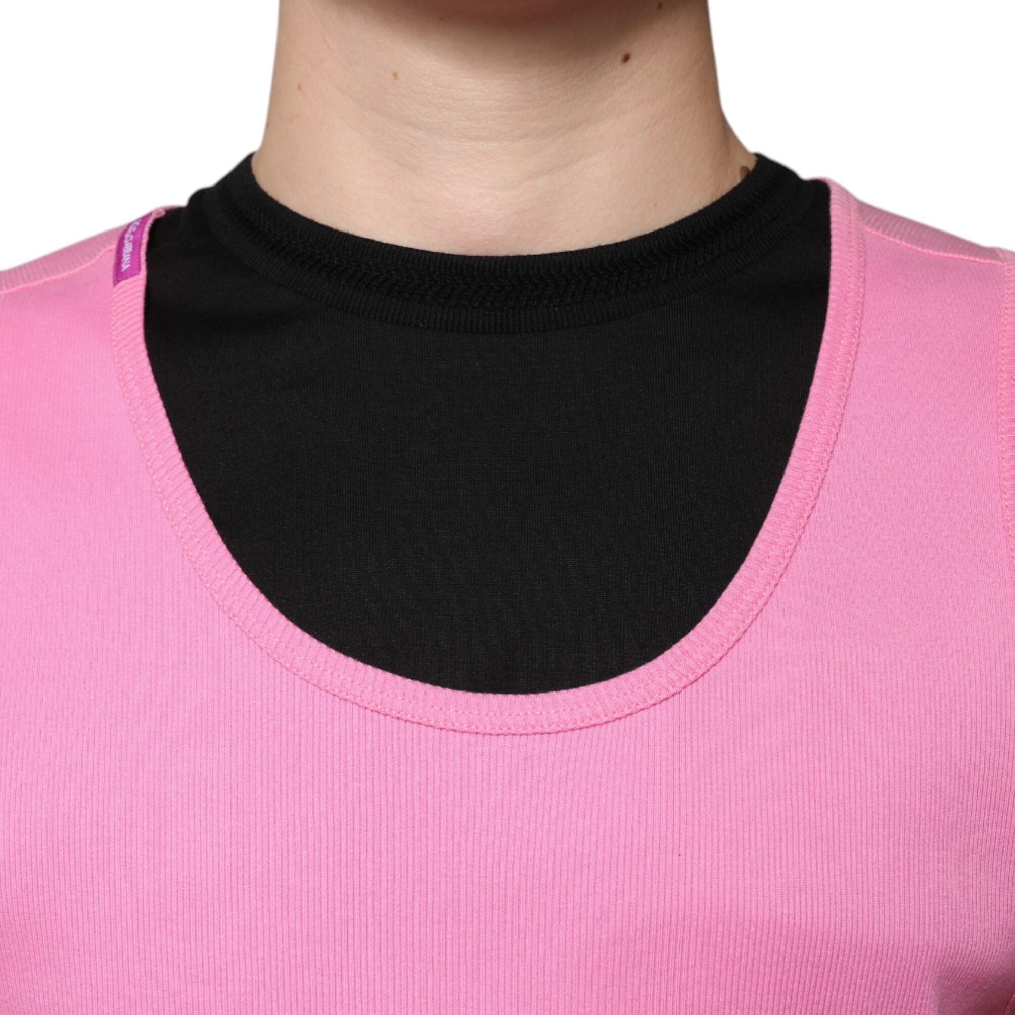 Dolce & Gabbana Pink Cotton Round Neck Sleeveless T-shirt