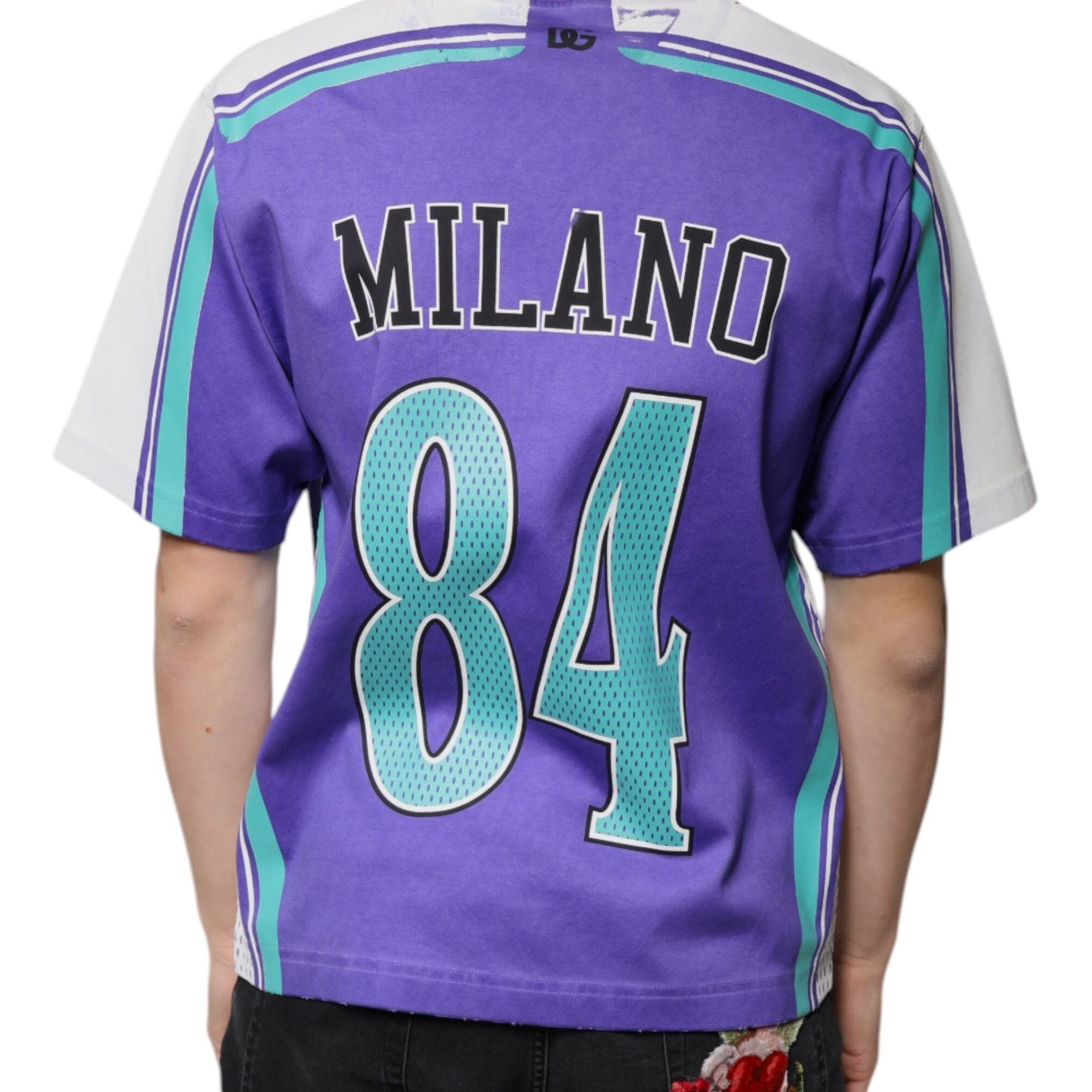 Dolce & Gabbana Purple Logo Jersey Cotton V-neck T-shirt