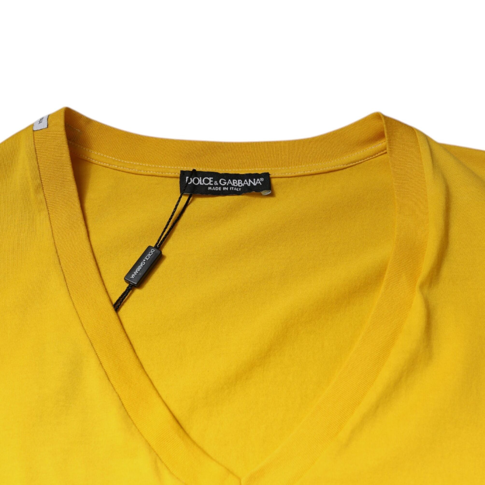 Dolce & Gabbana Yellow Cotton V-neck Short Sleeves T-shirt