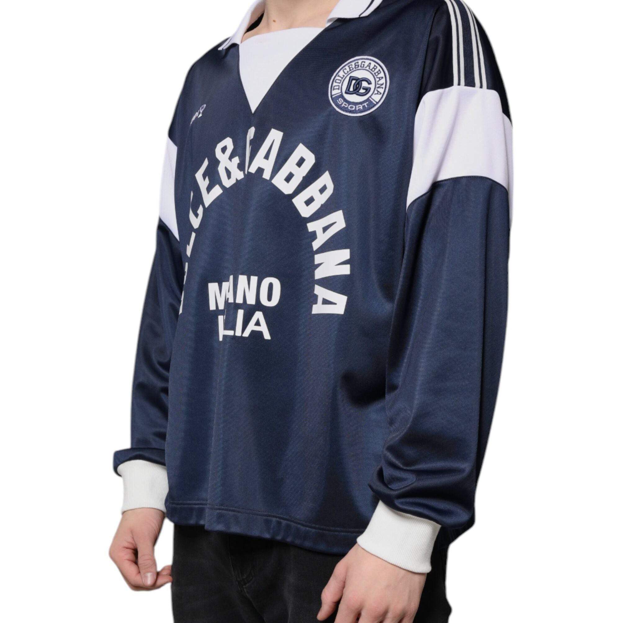 Dolce & Gabbana Blue White Milano Long Sleeve Jersey T-shirt