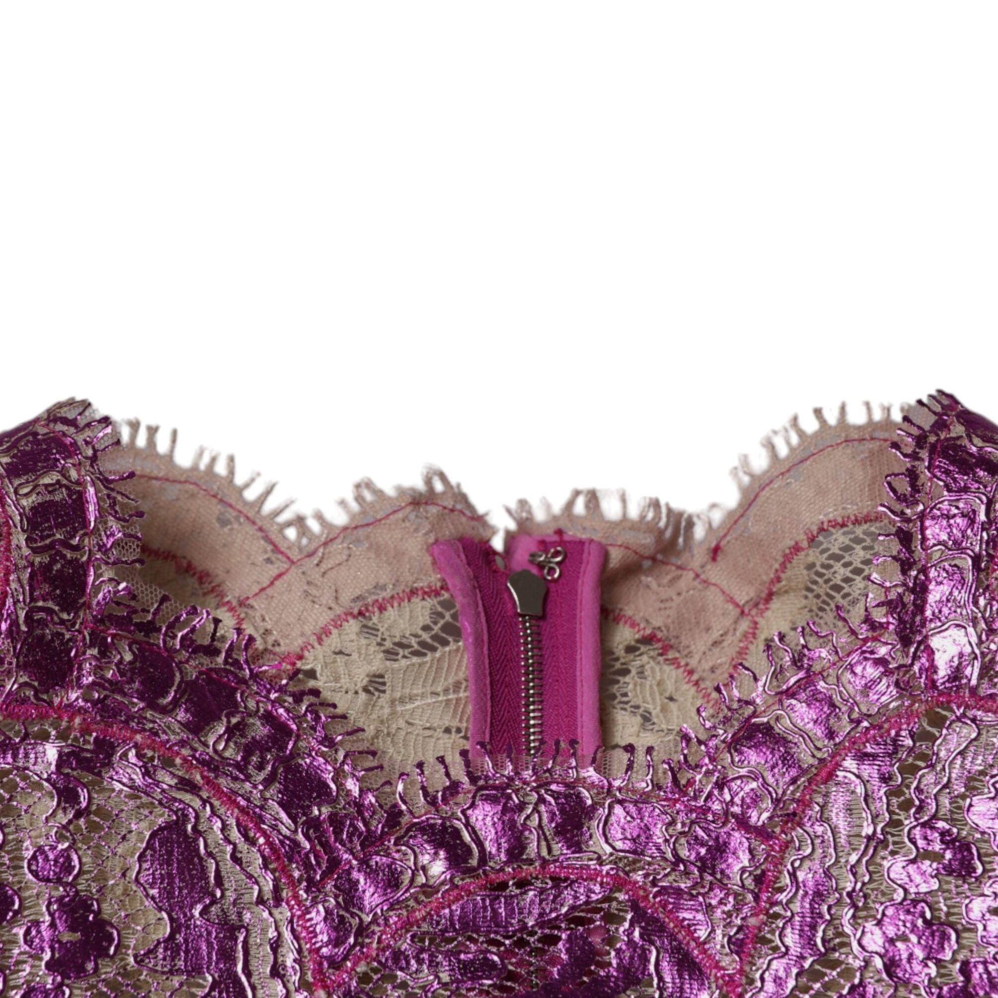 Dolce & Gabbana Metallic Fuchsia Floral Sheath Mini Dress