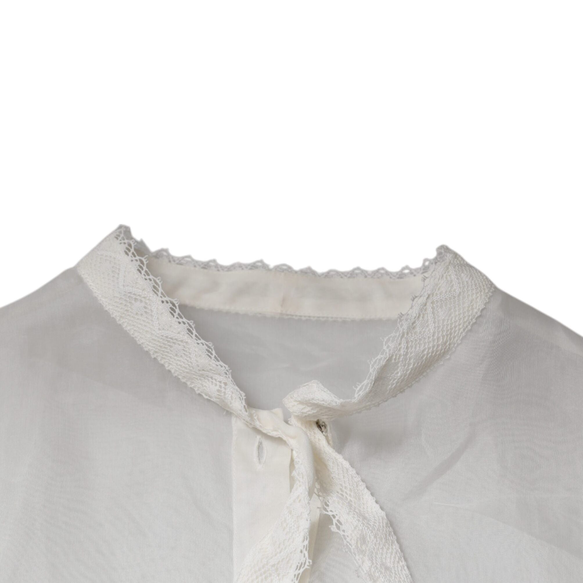 Dolce & Gabbana White Ascot Collar Long Sleeves Blouse Top