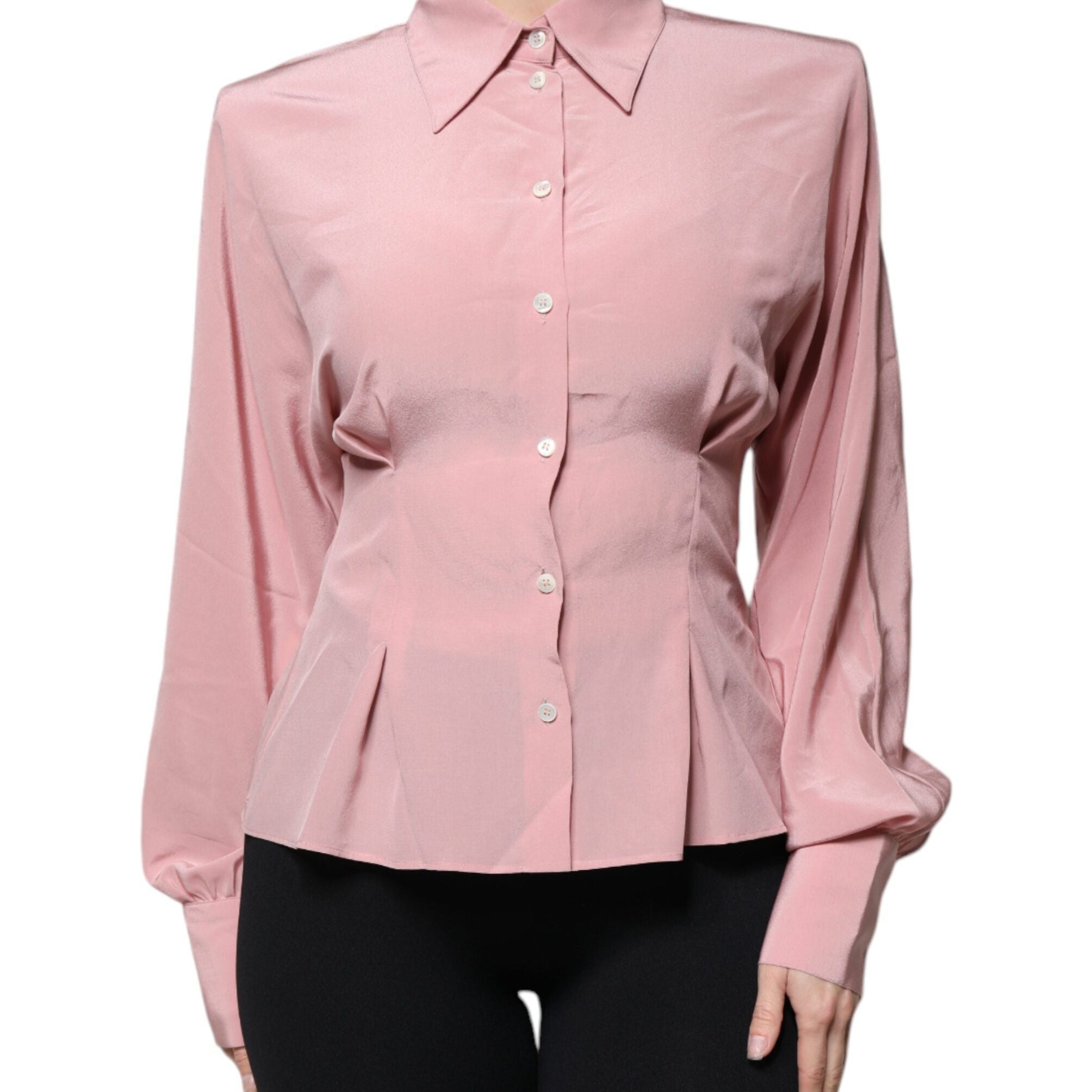 Dolce & Gabbana Pink Cotton Long Sleeves Collared Blouse Top