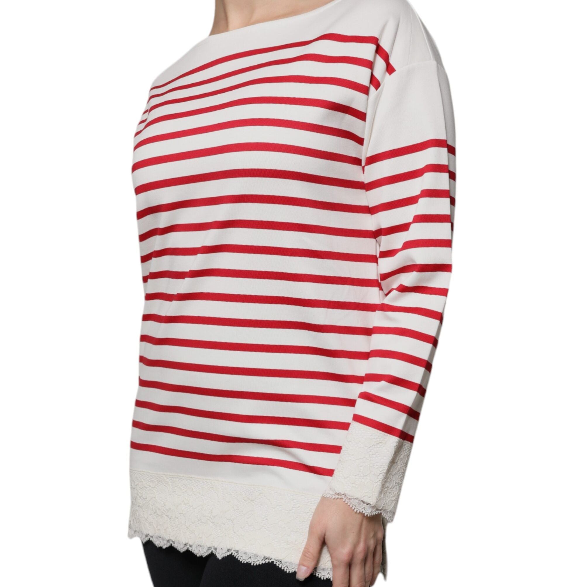 Dolce & Gabbana White Red Stripes Cotton Long Sleeves Top