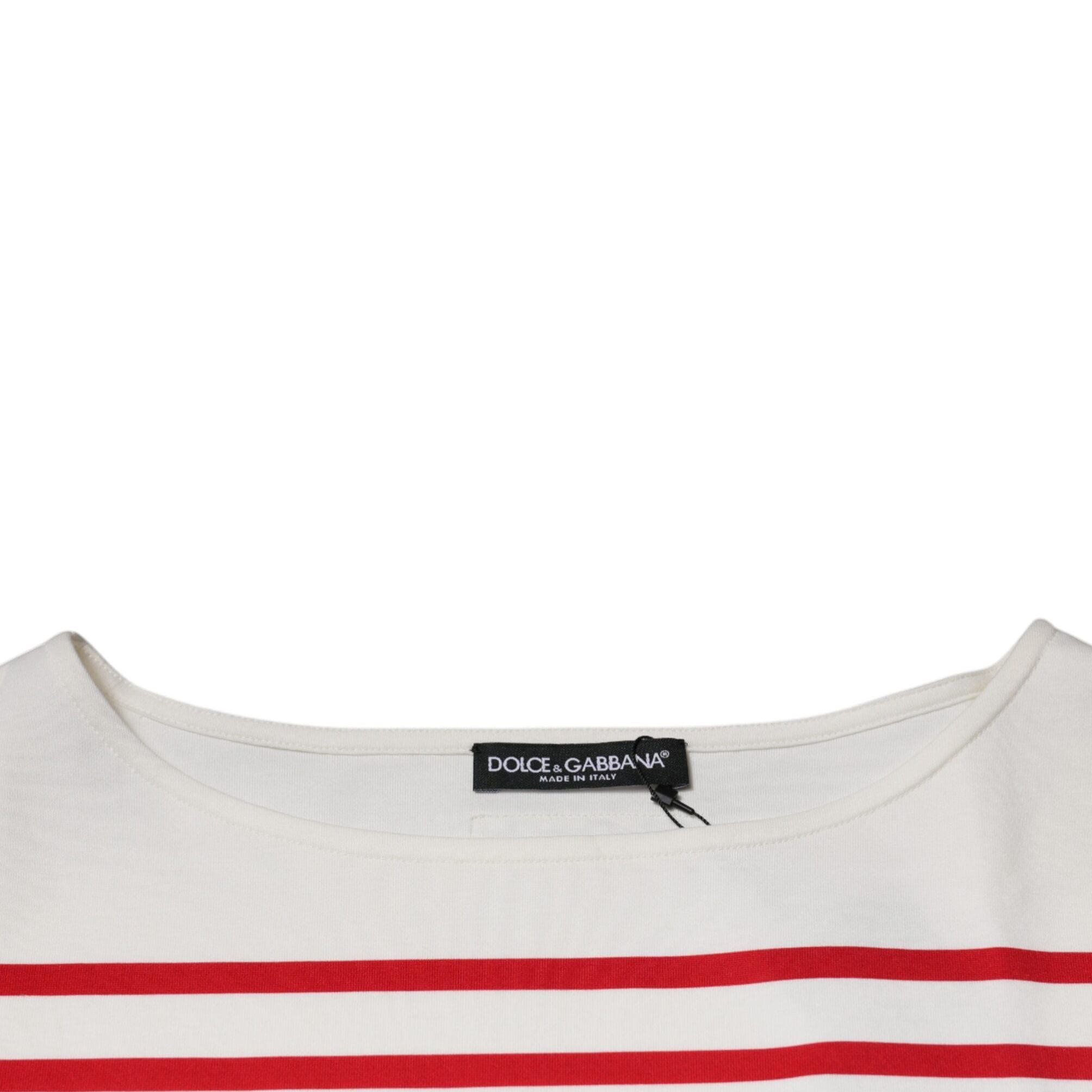 Dolce & Gabbana White Red Stripes Cotton Long Sleeves Top