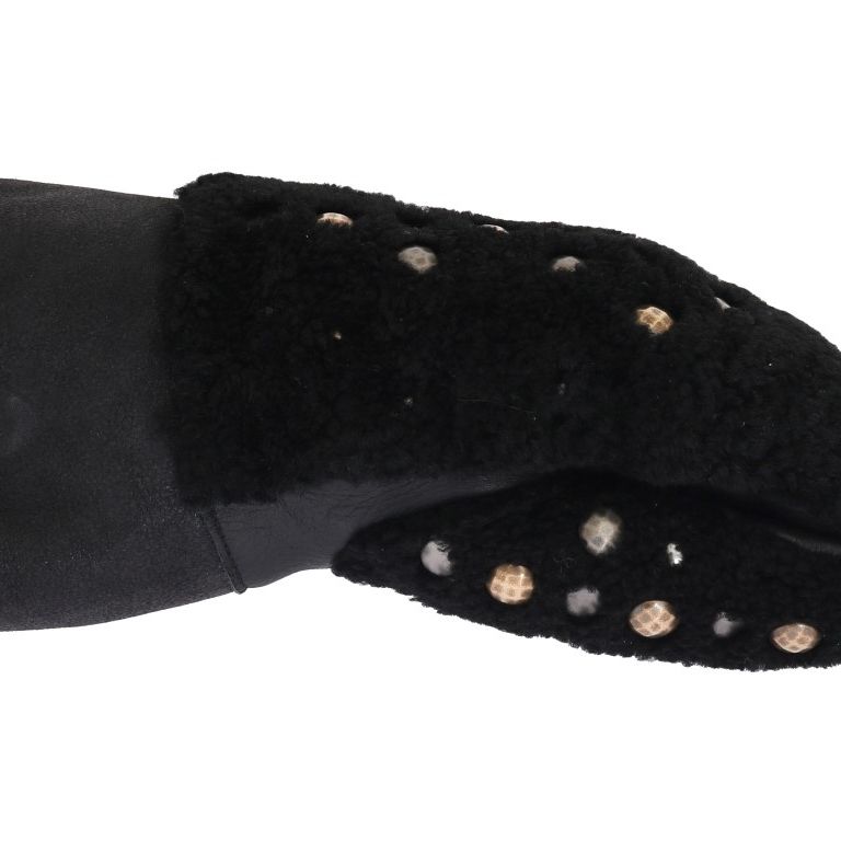 Dolce & Gabbana Black Leather Shearling Studded Gloves