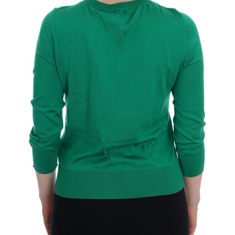 Dolce & Gabbana Green Silk Crystal Banana Sweater