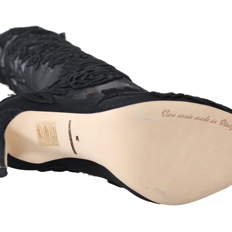 Dolce & Gabbana Black Floral Embroidered Socks Boots