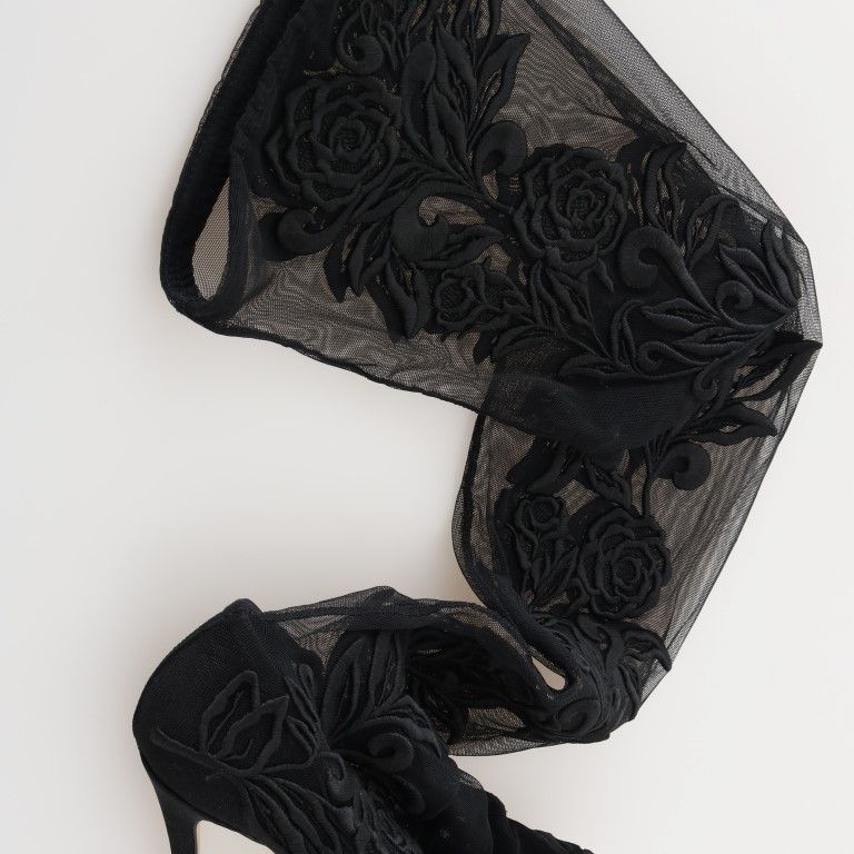 Dolce & Gabbana Black Floral Embroidered Socks Boots