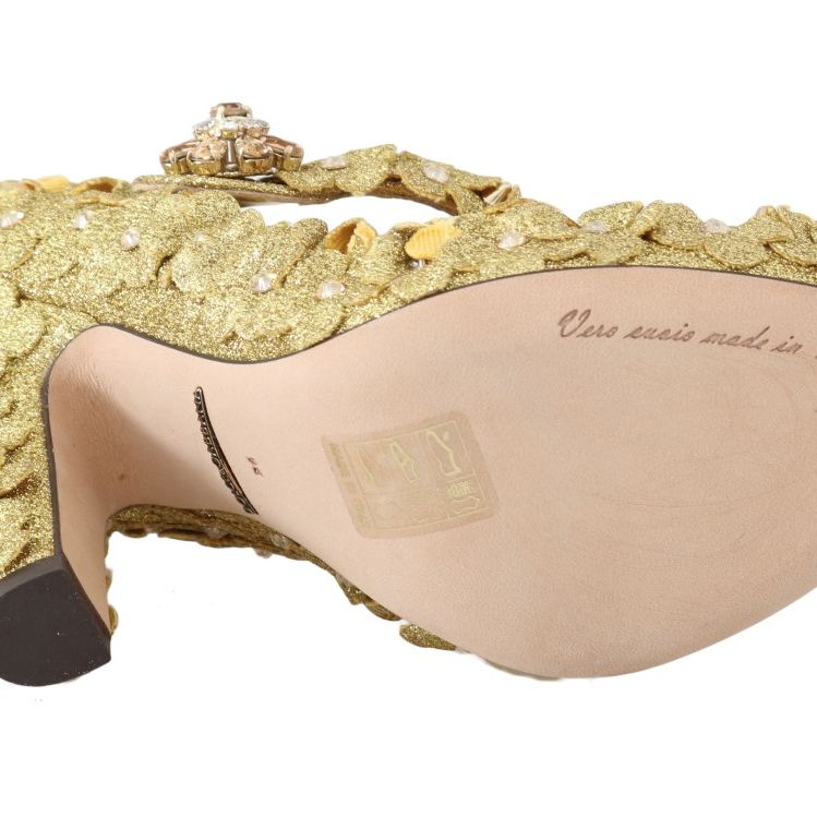 Dolce & Gabbana Gold Floral Crystal Mary Janes Pumps