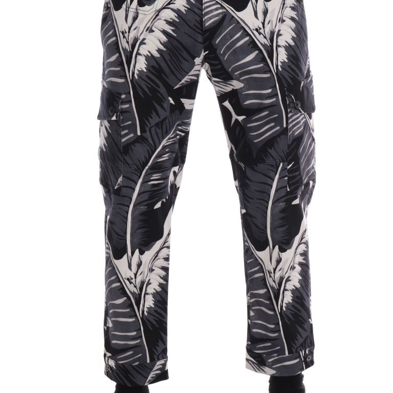 Dolce & Gabbana Gray Banana Leaf Cotton Pants