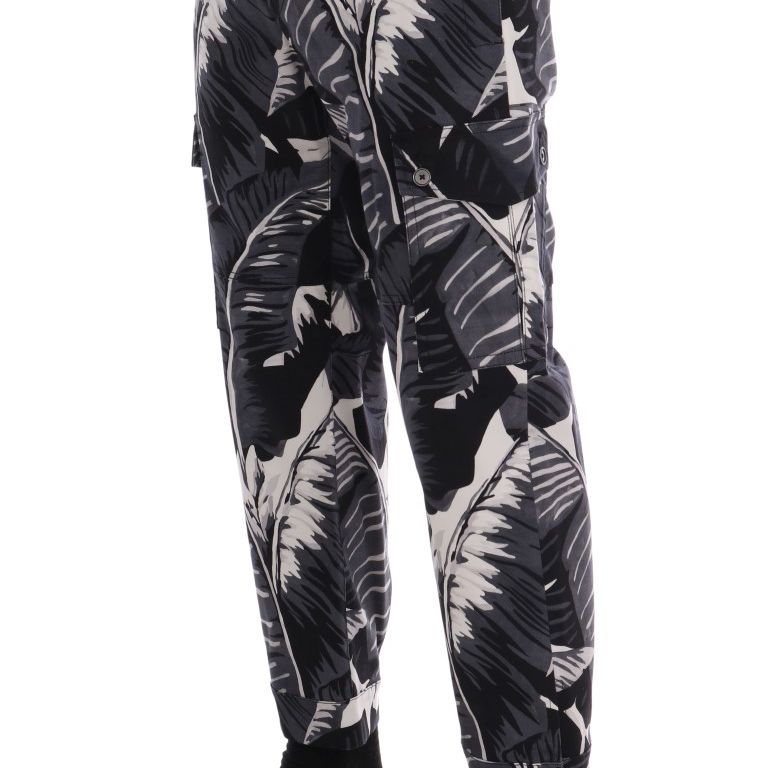 Dolce & Gabbana Gray Banana Leaf Cotton Pants