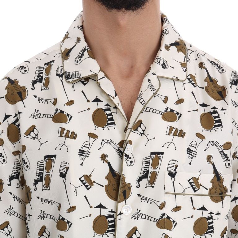 Dolce & Gabbana White Silk JAZZ Motive Print Shirt