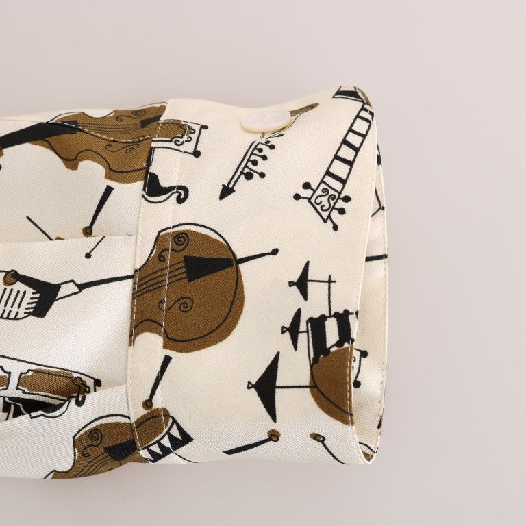 Dolce & Gabbana White Silk JAZZ Motive Print Shirt