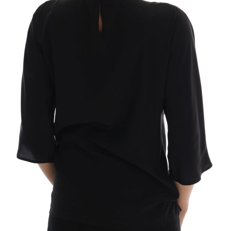 Dolce & Gabbana Black Silk Fairy Tale Top Crystal Blouse